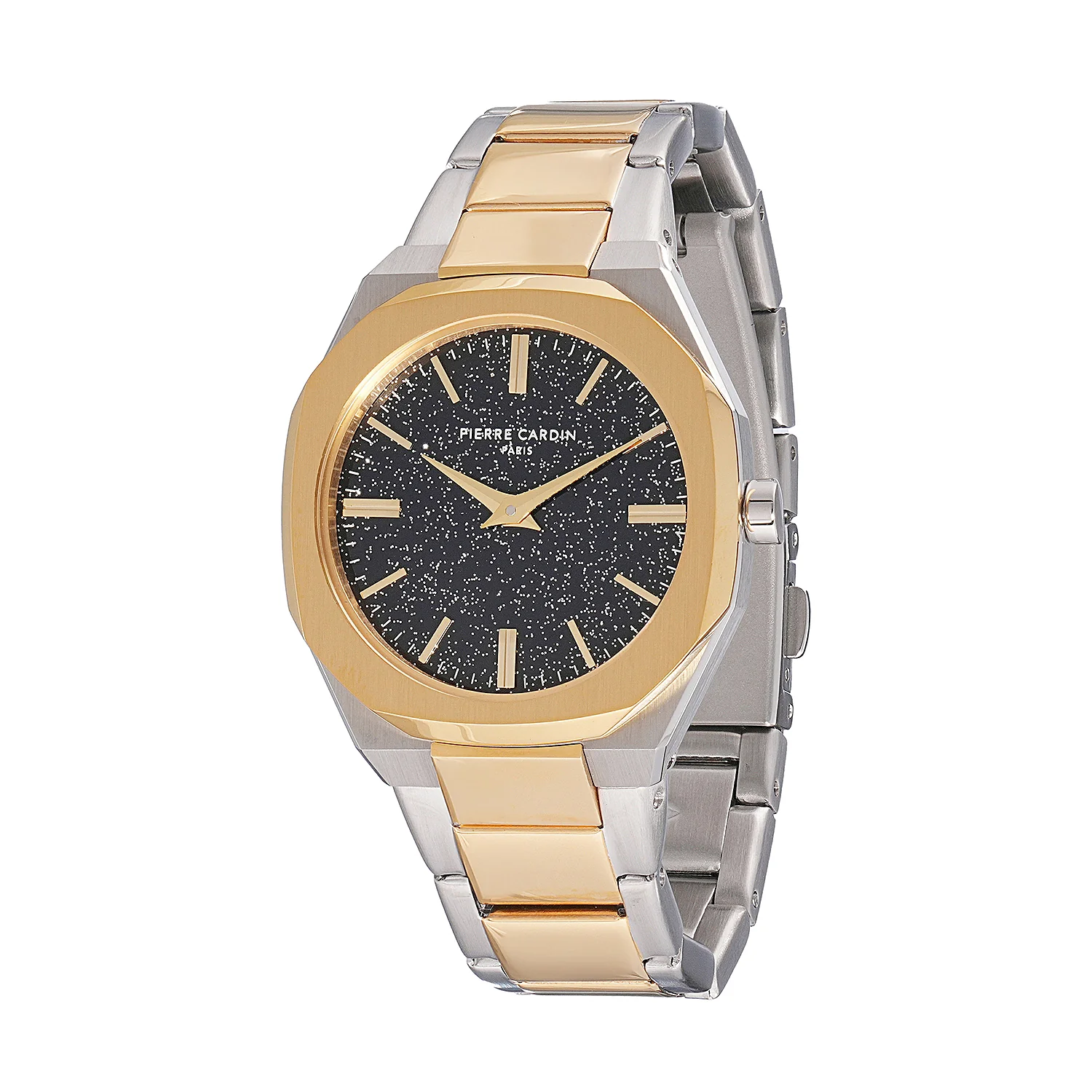 Maison 8 Chrysanthème Ladies’ Watch - Two-Tone Gold & Silver Case, Black Sparkle Dial with Two-Tone Stainless Steel Band