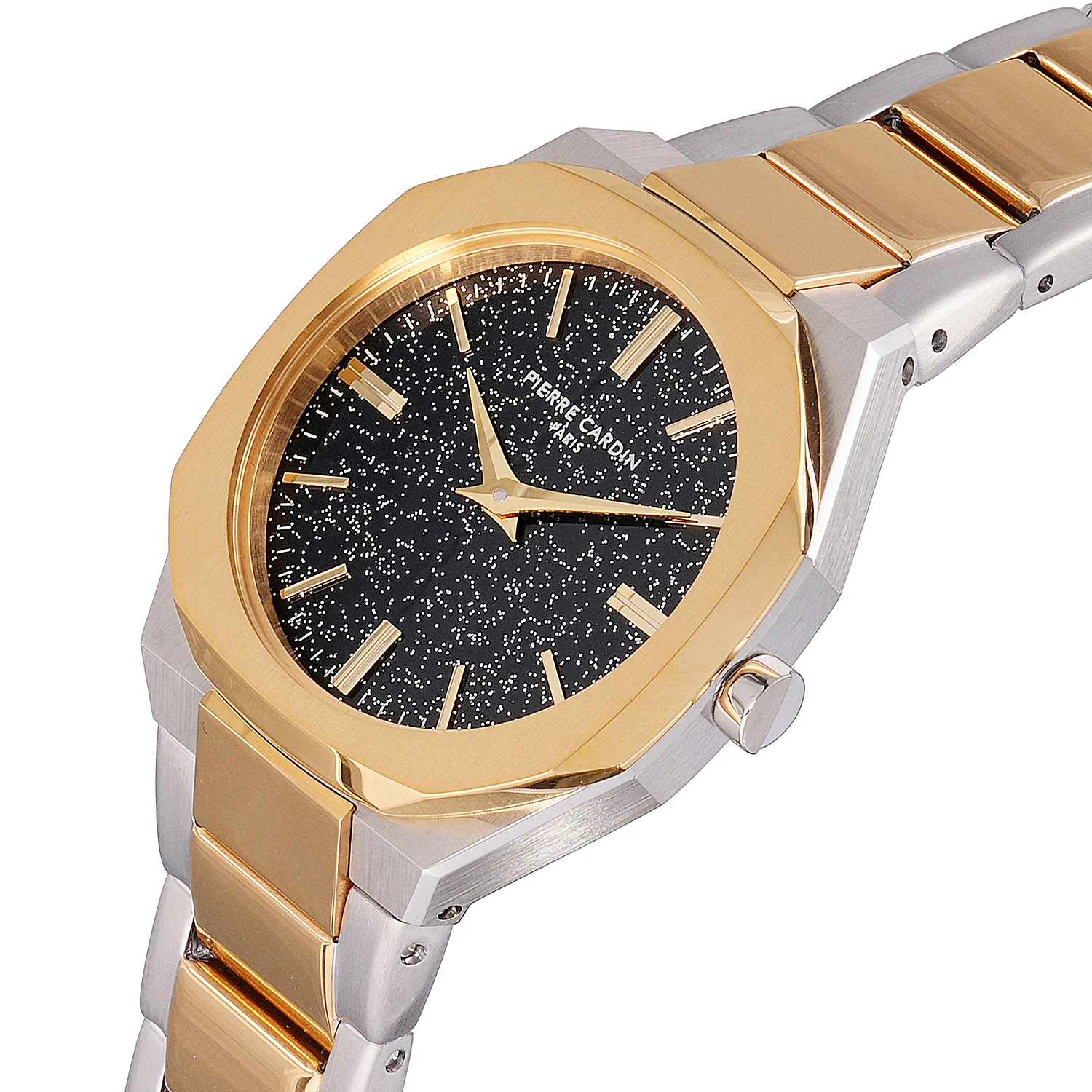 Maison 8 Chrysanthème Ladies’ Watch - Two-Tone Gold & Silver Case, Black Sparkle Dial with Two-Tone Stainless Steel Band - Image 2
