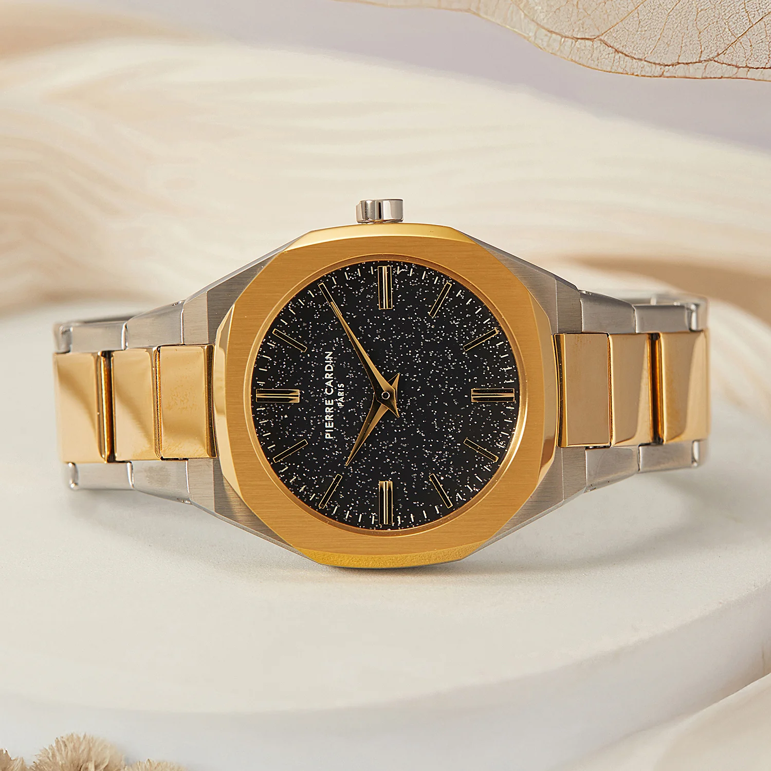 Maison 8 Chrysanthème Ladies’ Watch - Two-Tone Gold & Silver Case, Black Sparkle Dial with Two-Tone Stainless Steel Band - Image 6