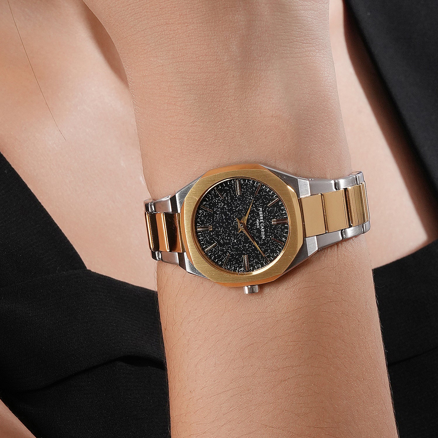 Maison 8 Chrysanthème Ladies’ Watch - Two-Tone Gold & Silver Case, Black Sparkle Dial with Two-Tone Stainless Steel Band - Image 8