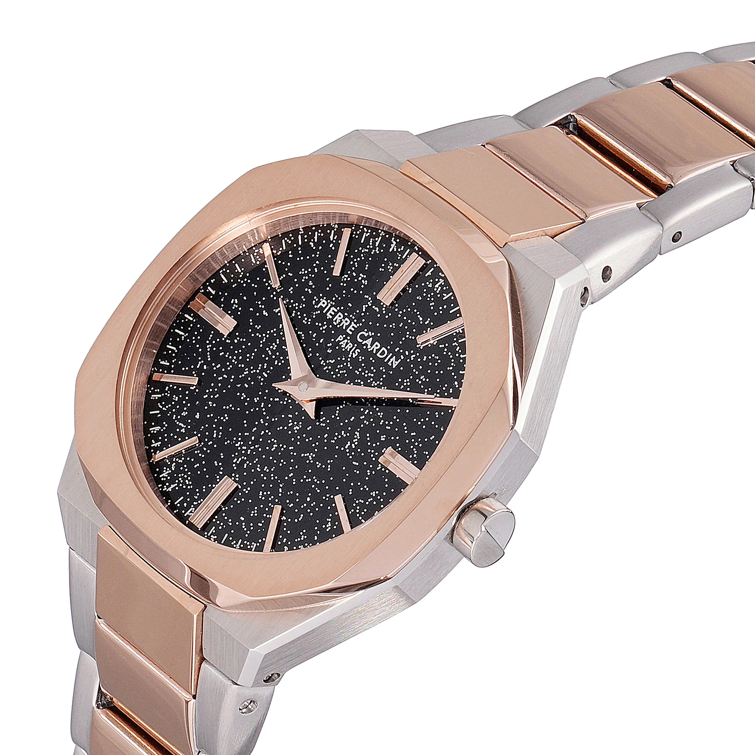 Maison 8 Chrysanthème Ladies’ Watch - Two-Tone Rose Gold & Silver Case, Black Sparkle Dial with Two-Tone Metal Strap - Image 3