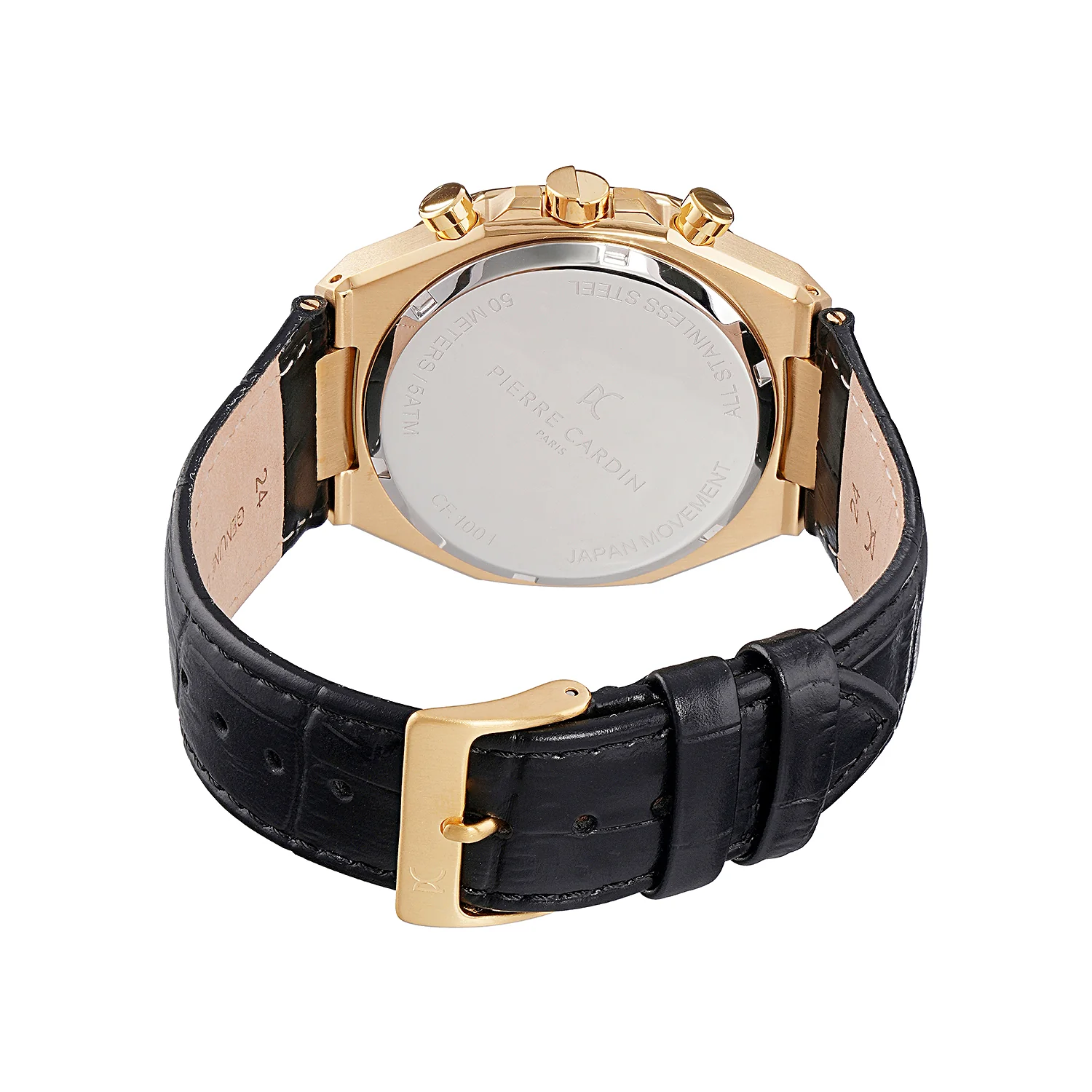 Maison 8 Vogue Men’s 42mm Gold Stainless Steel Watch - Silver White Dial with Black Leather Strap - Image 3