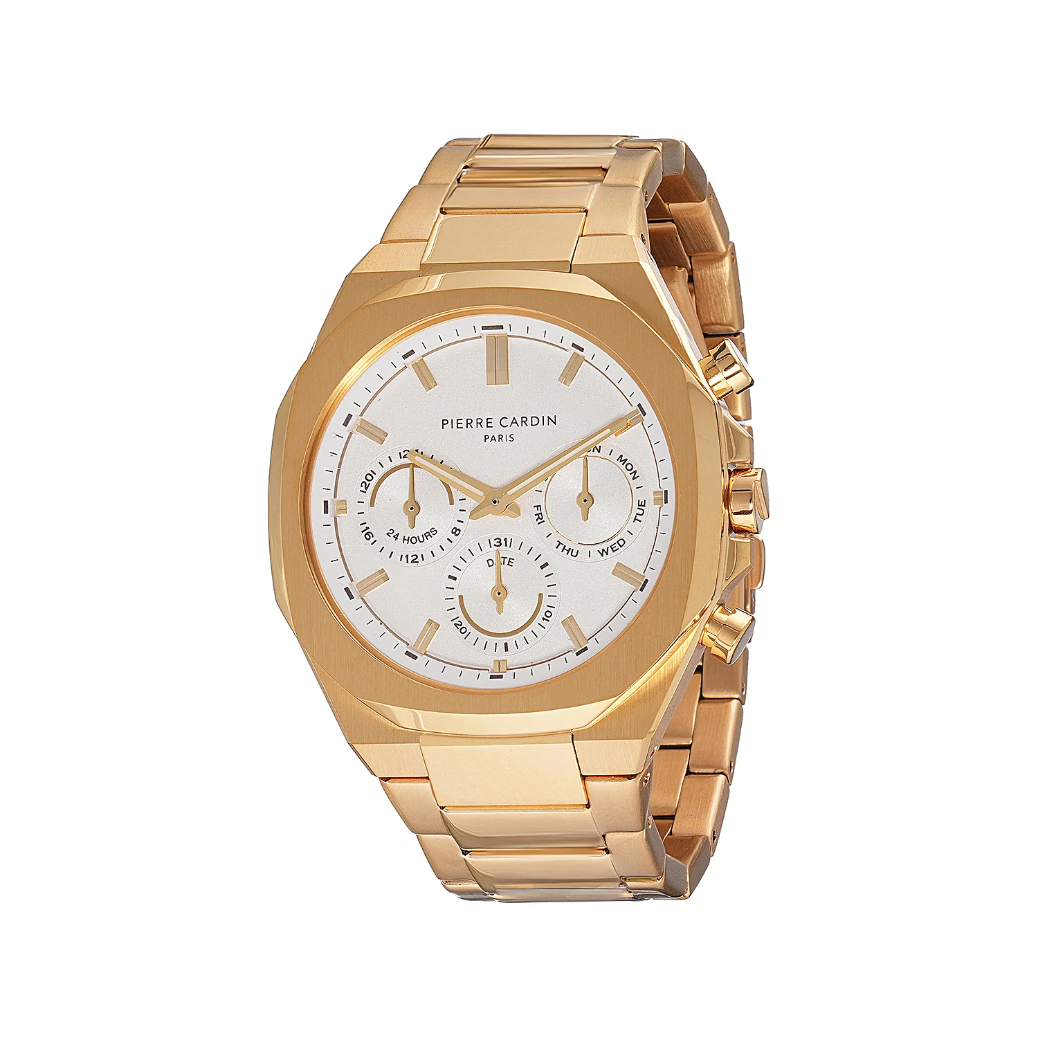 Maison 8 Vogue Men’s 42mm Gold Stainless Steel Watch - Silver White Dial with Metal Strap