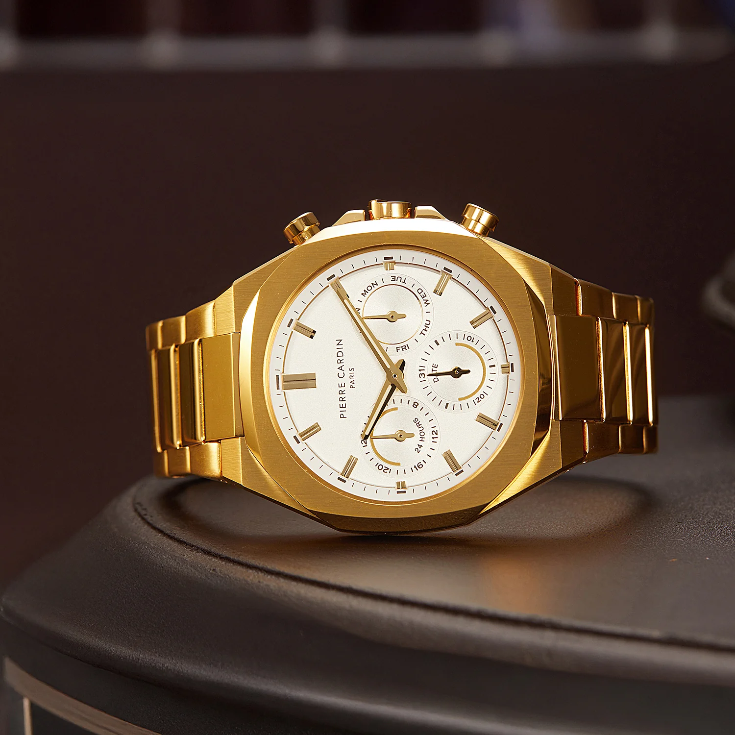 Maison 8 Vogue Men’s 42mm Gold Stainless Steel Watch - Silver White Dial with Metal Strap - Image 5
