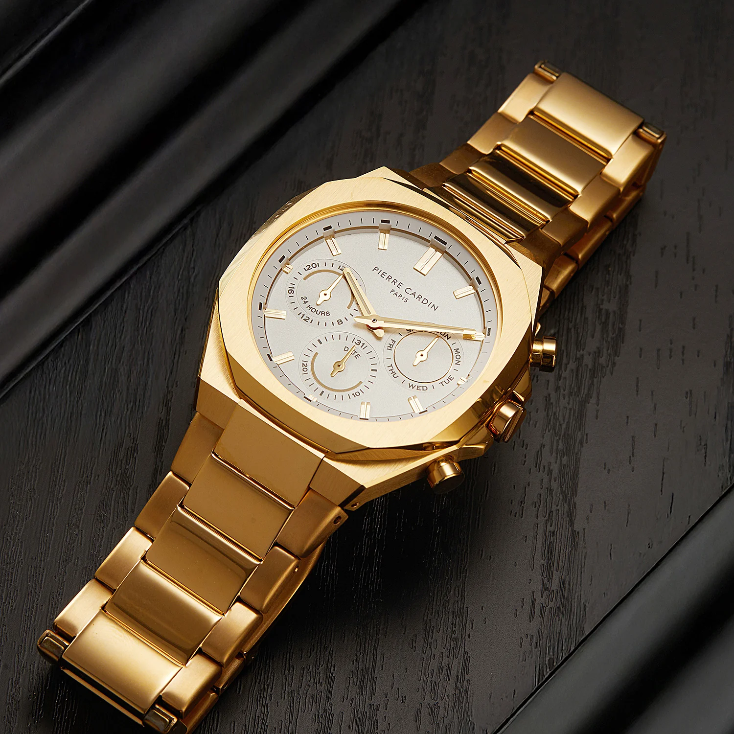 Maison 8 Vogue Men’s 42mm Gold Stainless Steel Watch - Silver White Dial with Metal Strap - Image 6