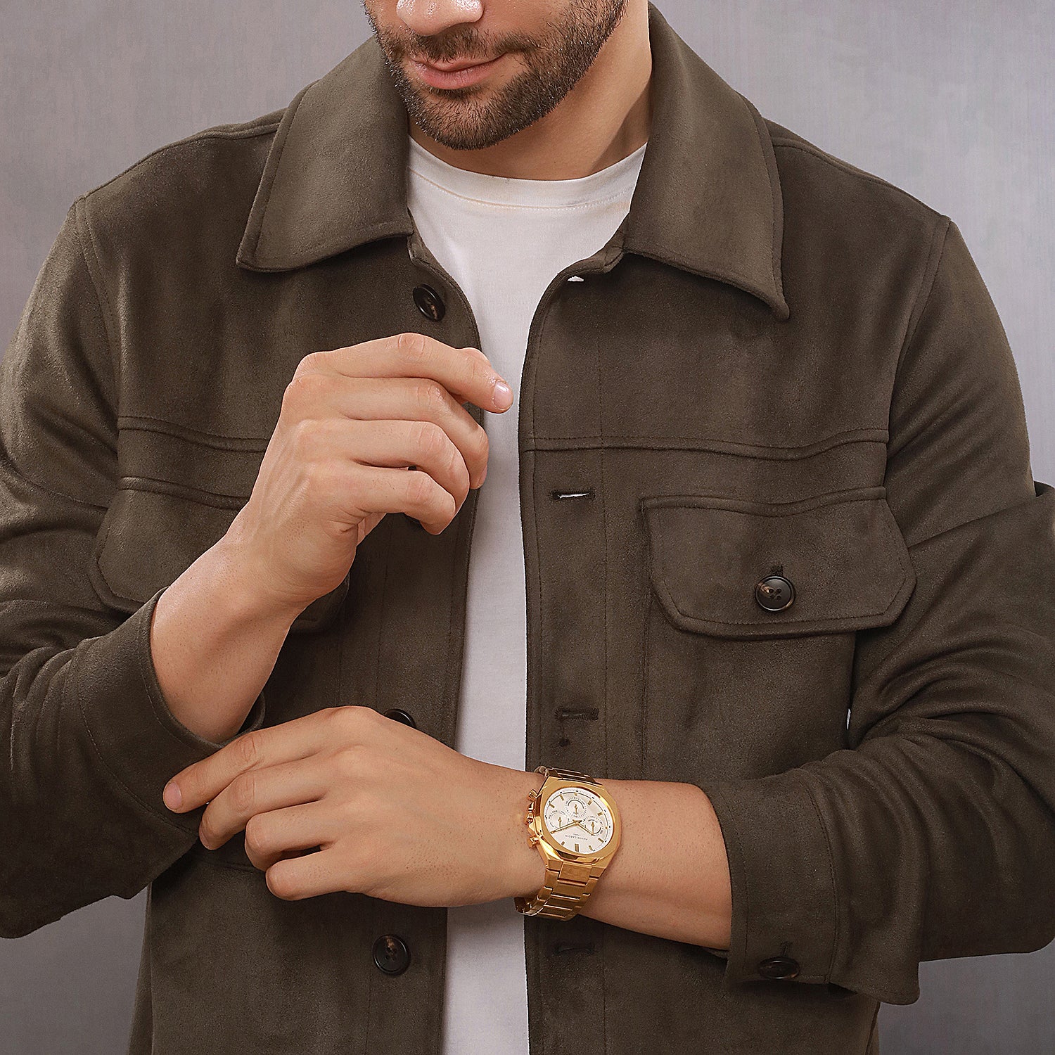Maison 8 Vogue Men’s 42mm Gold Stainless Steel Watch - Silver White Dial with Metal Strap - Image 7