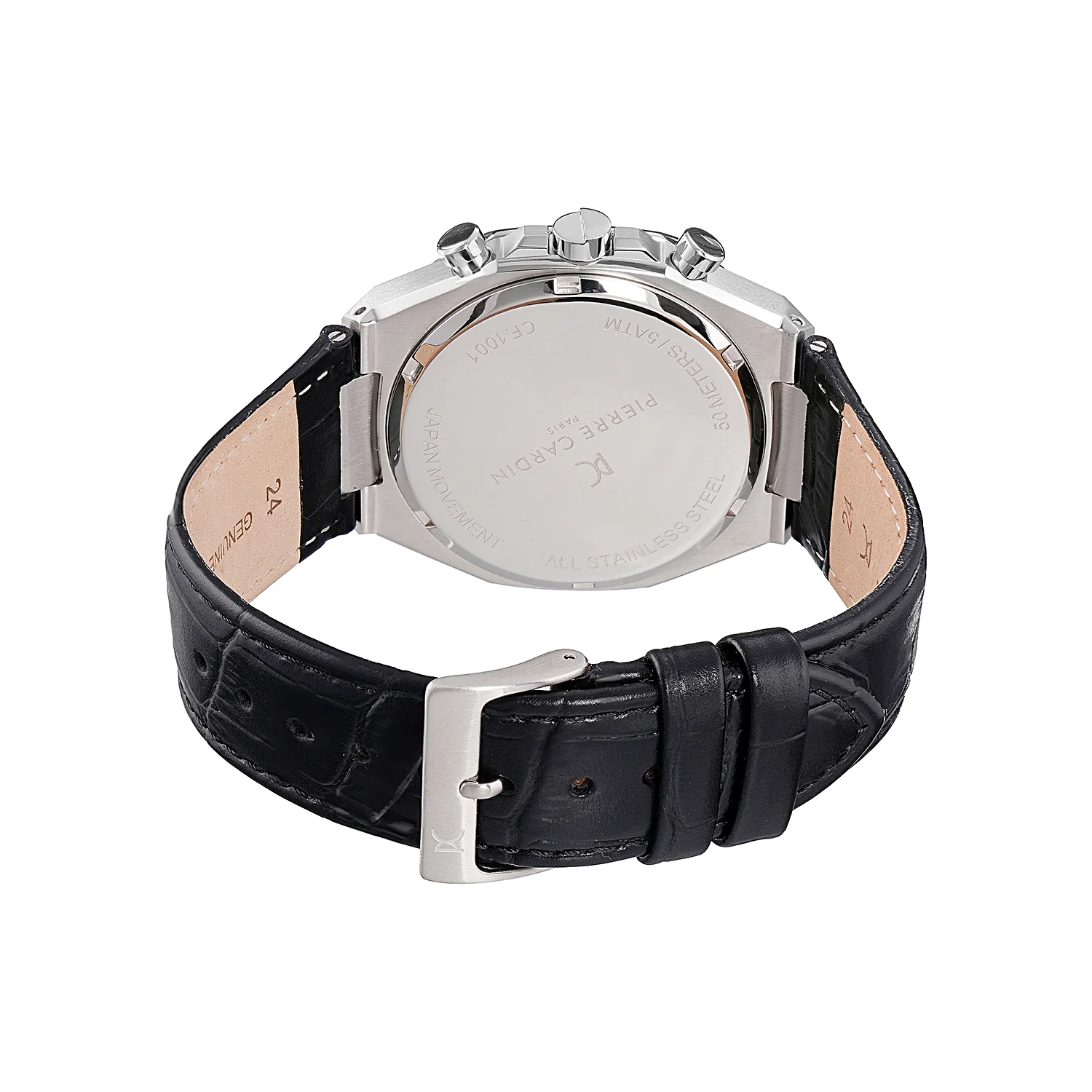 Maison 8 Vogue Men’s 42mm Stainless Steel Watch - Black Dial with Black Leather Strap - Image 4
