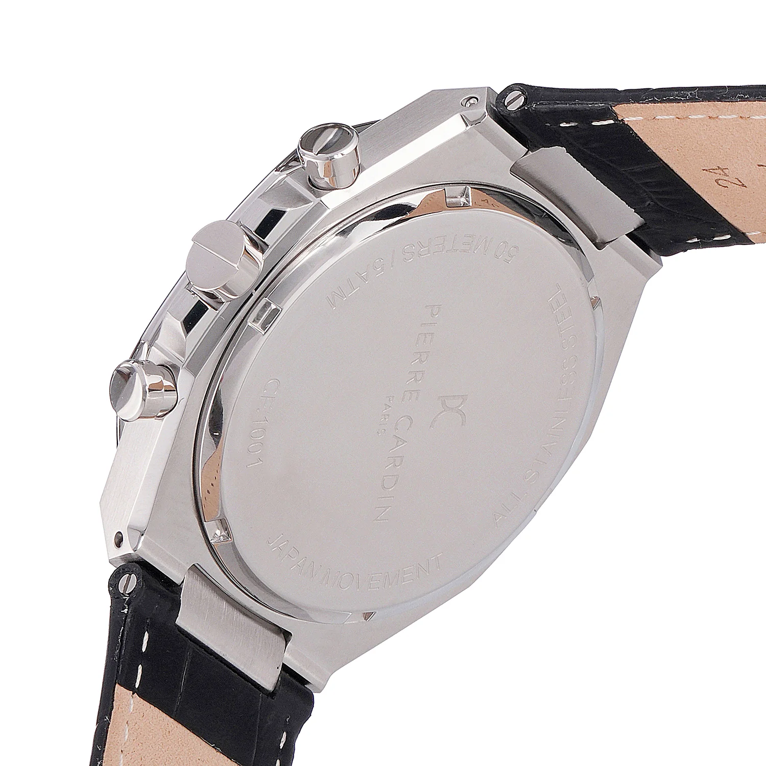 Maison 8 Vogue Men’s 42mm Stainless Steel Watch - Black Dial with Black Leather Strap - Image 5