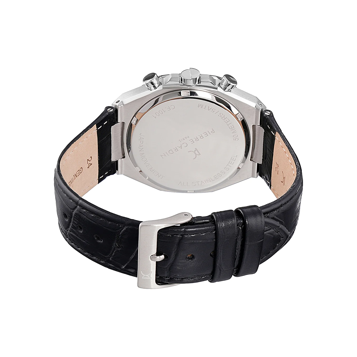 Maison 8 Vogue Men’s 42mm Stainless Steel Watch - Black Dial with Panda Eyes and Black Leather Strap - Image 3