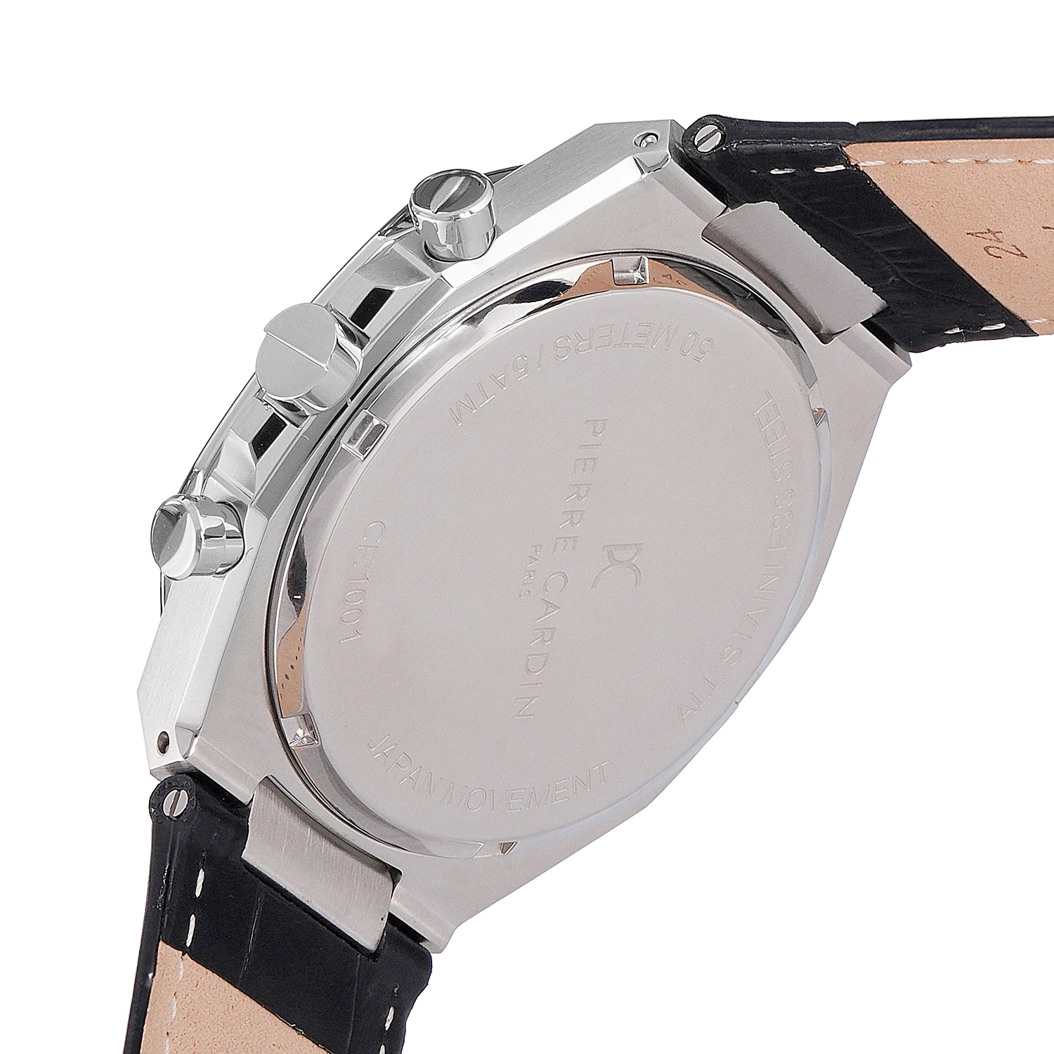 Maison 8 Vogue Men’s 42mm Stainless Steel Watch - Black Dial with Panda Eyes and Black Leather Strap - Image 4