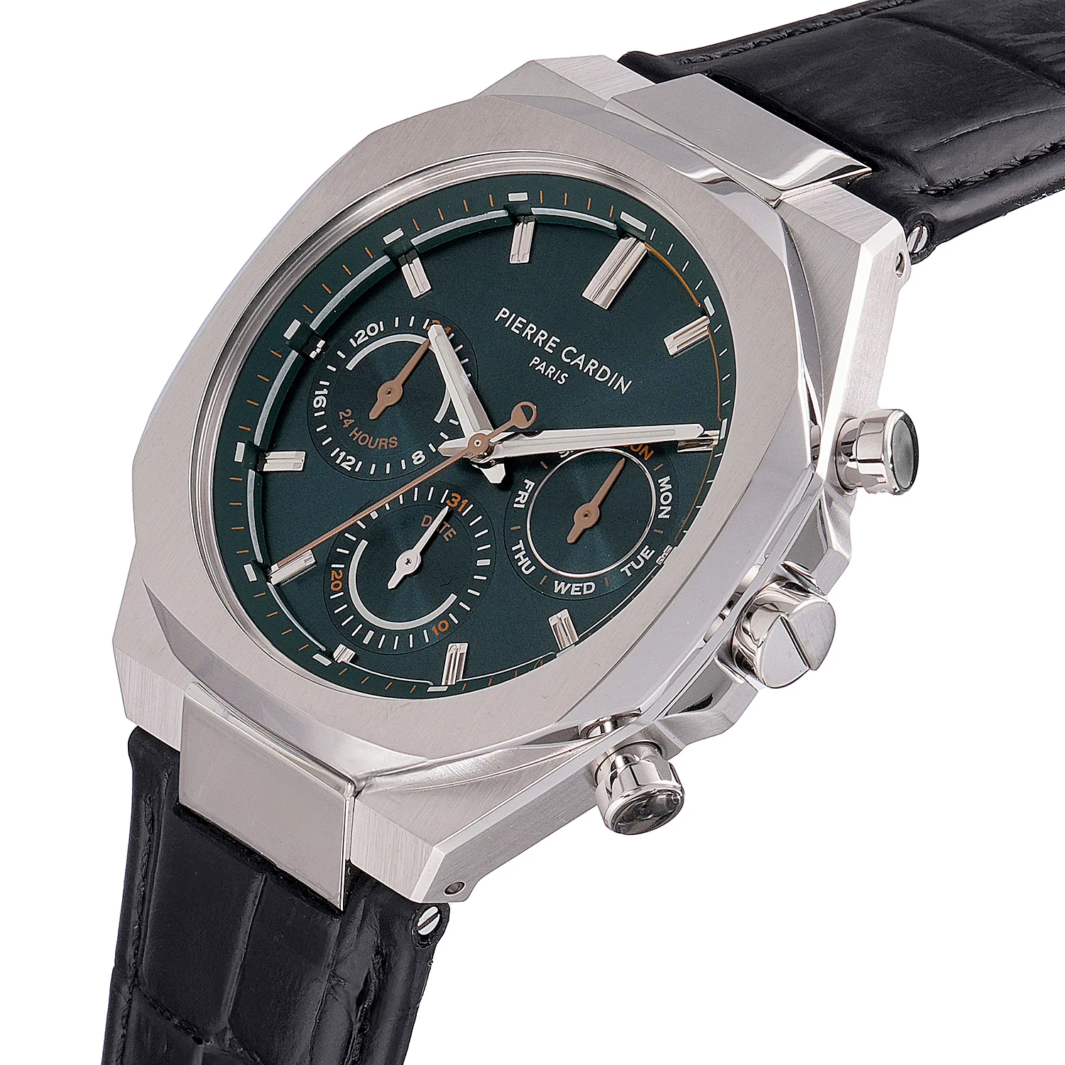 Maison 8 Vogue Men’s 42mm Stainless Steel Watch - Green Dial with Black Leather Strap - Image 3