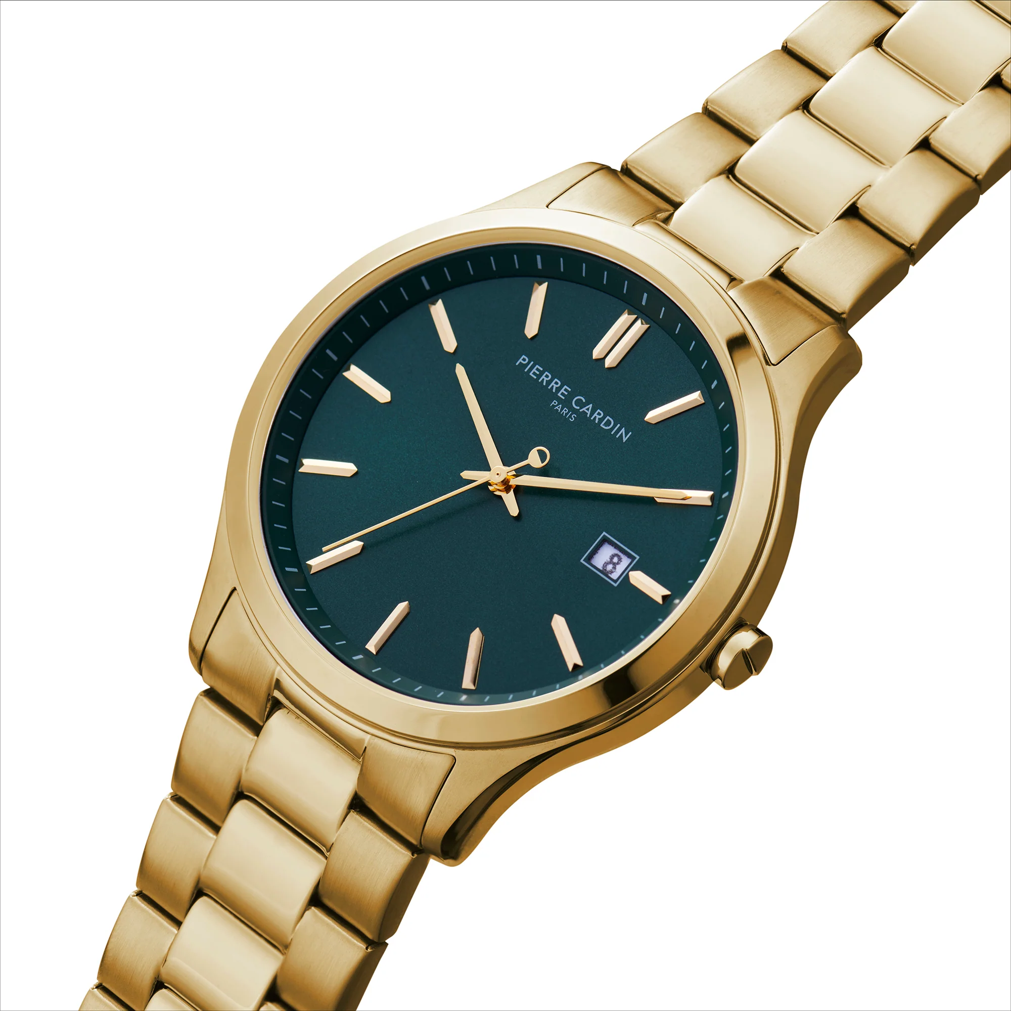 Épinettes Essential Gold Watch with Green Dial and Metal Links Strap - Image 2