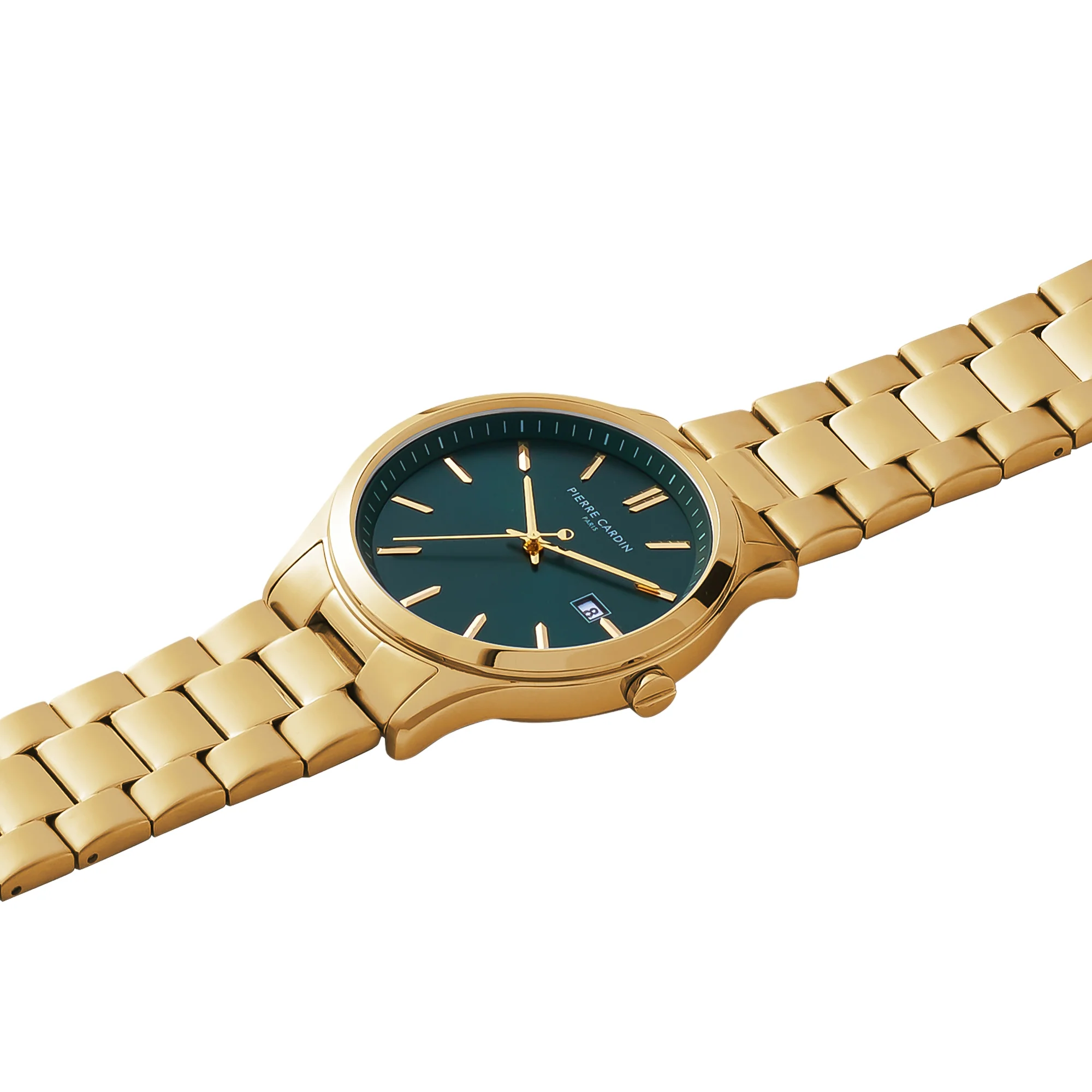 Épinettes Essential Gold Watch with Green Dial and Metal Links Strap - Image 3