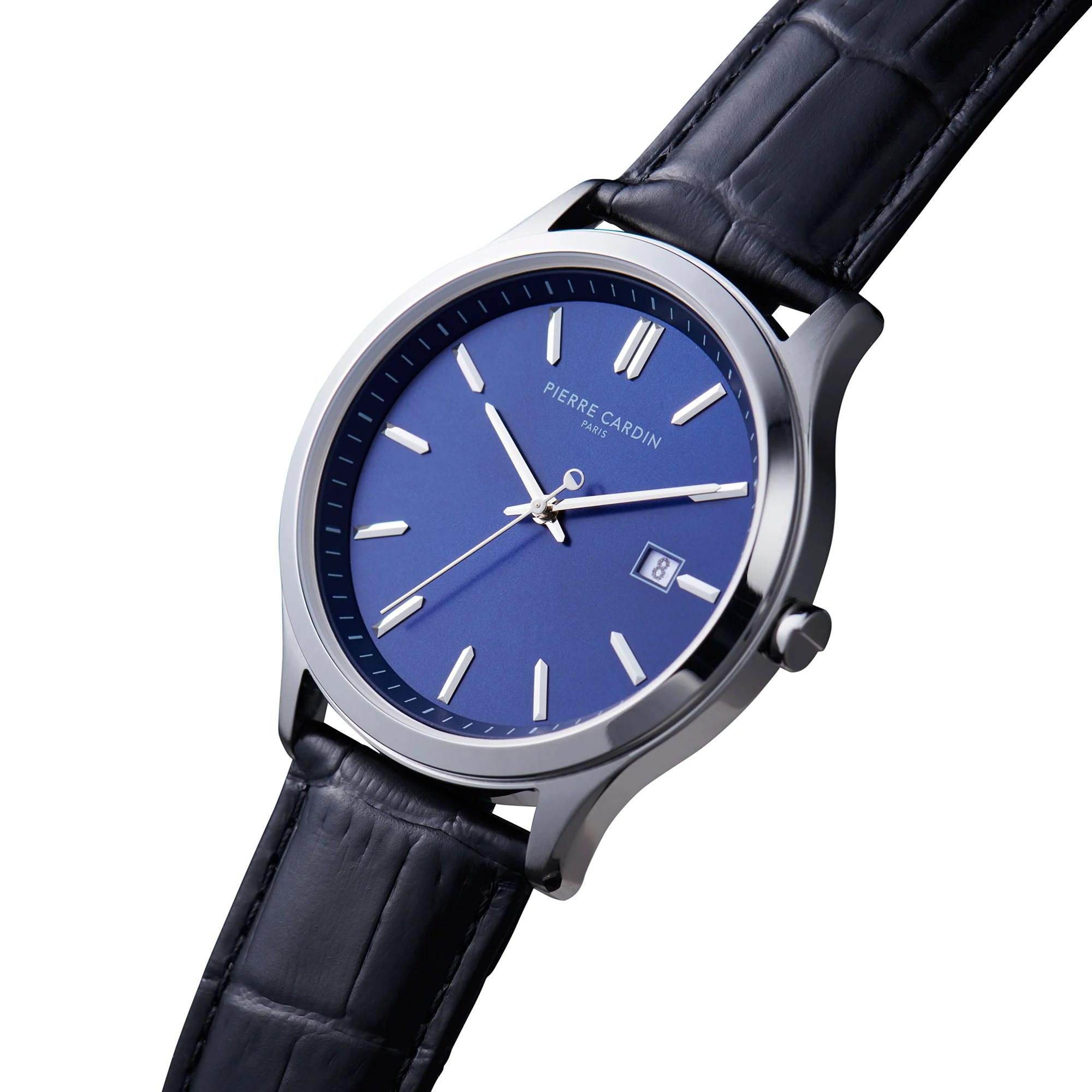 Épinettes Essential Stainless Steel Watch with Blue Dial and Black Leather Strap - Image 2