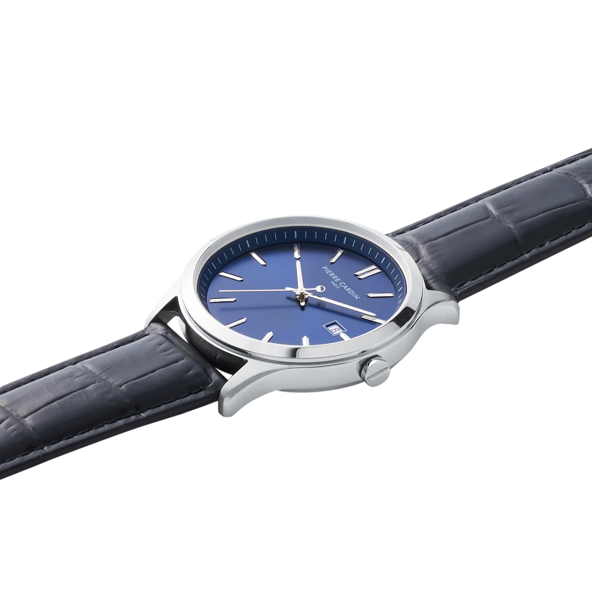 Épinettes Essential Stainless Steel Watch with Blue Dial and Black Leather Strap - Image 3