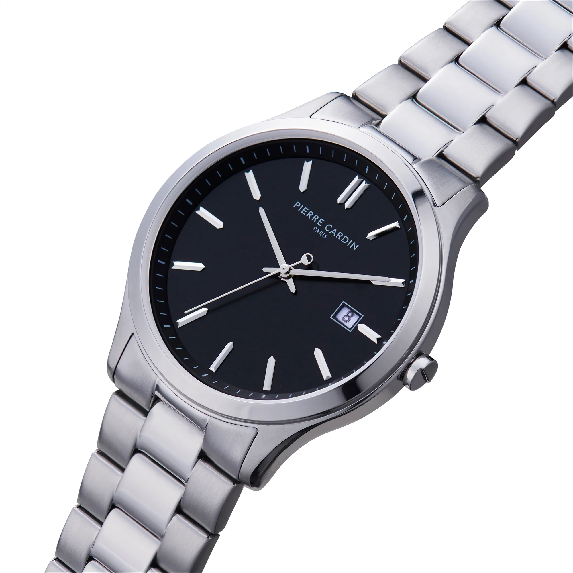Épinettes Essential Stainless Steel Watch with Black Dial and Metal Links Strap - Image 2