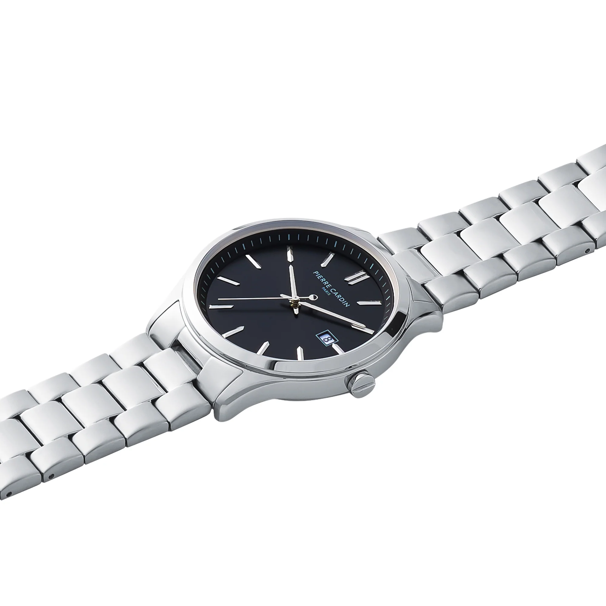 Épinettes Essential Stainless Steel Watch with Black Dial and Metal Links Strap - Image 3