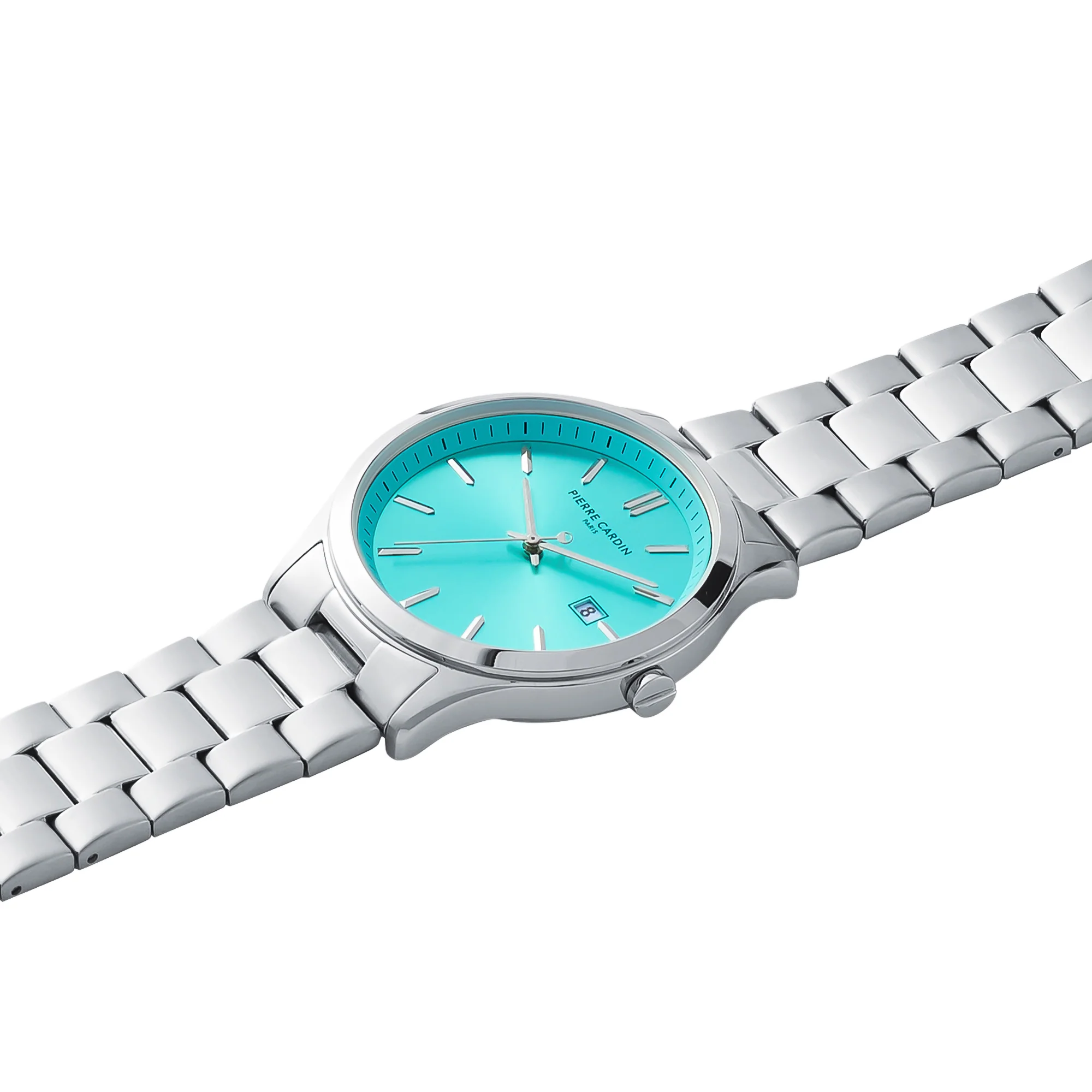 Épinettes Essential Stainless Steel Watch with Celeste Blue Dial and Metal Links Strap - Image 3