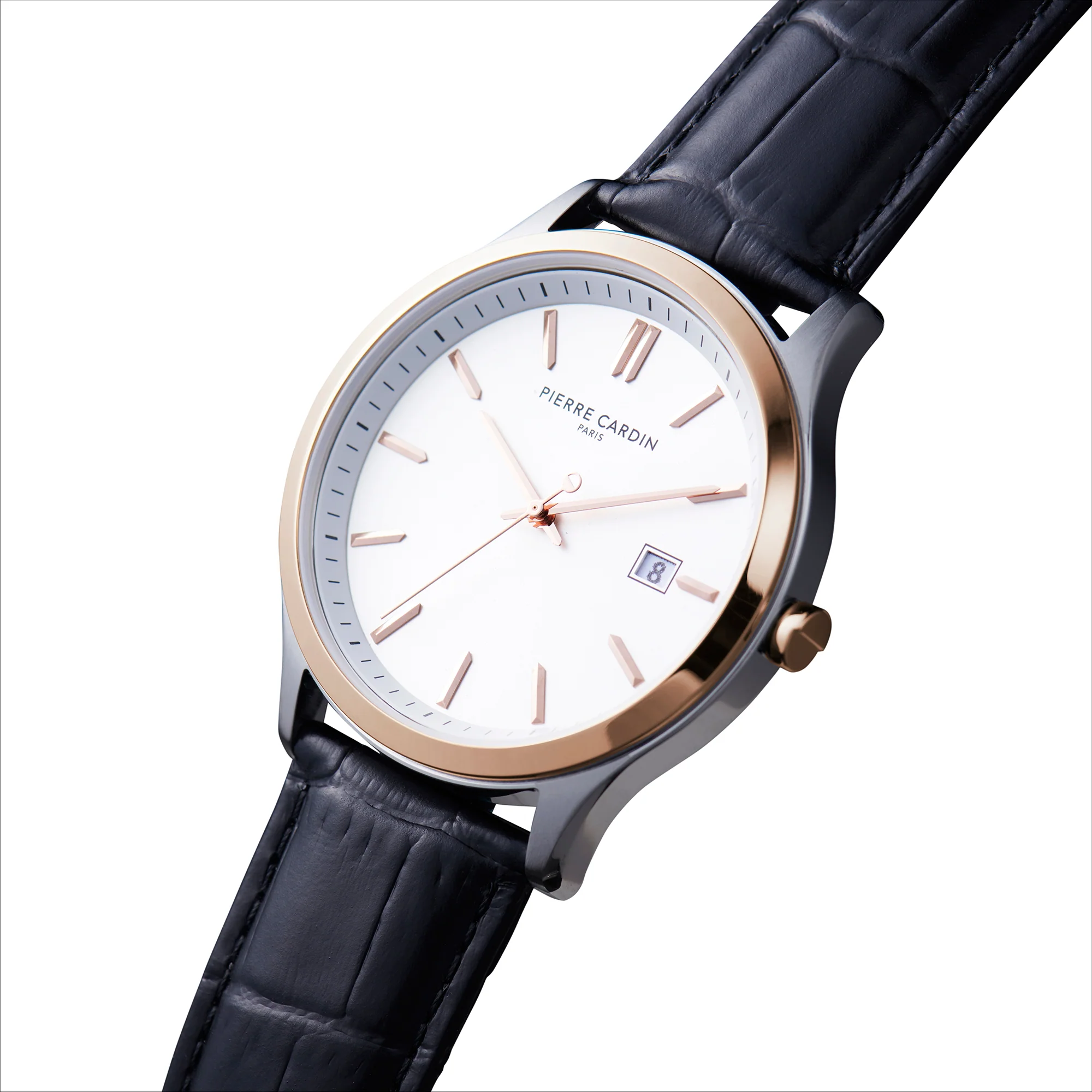 Épinettes Essential Two tone Watch with Silver Dial and Black Leather Strap - Image 2