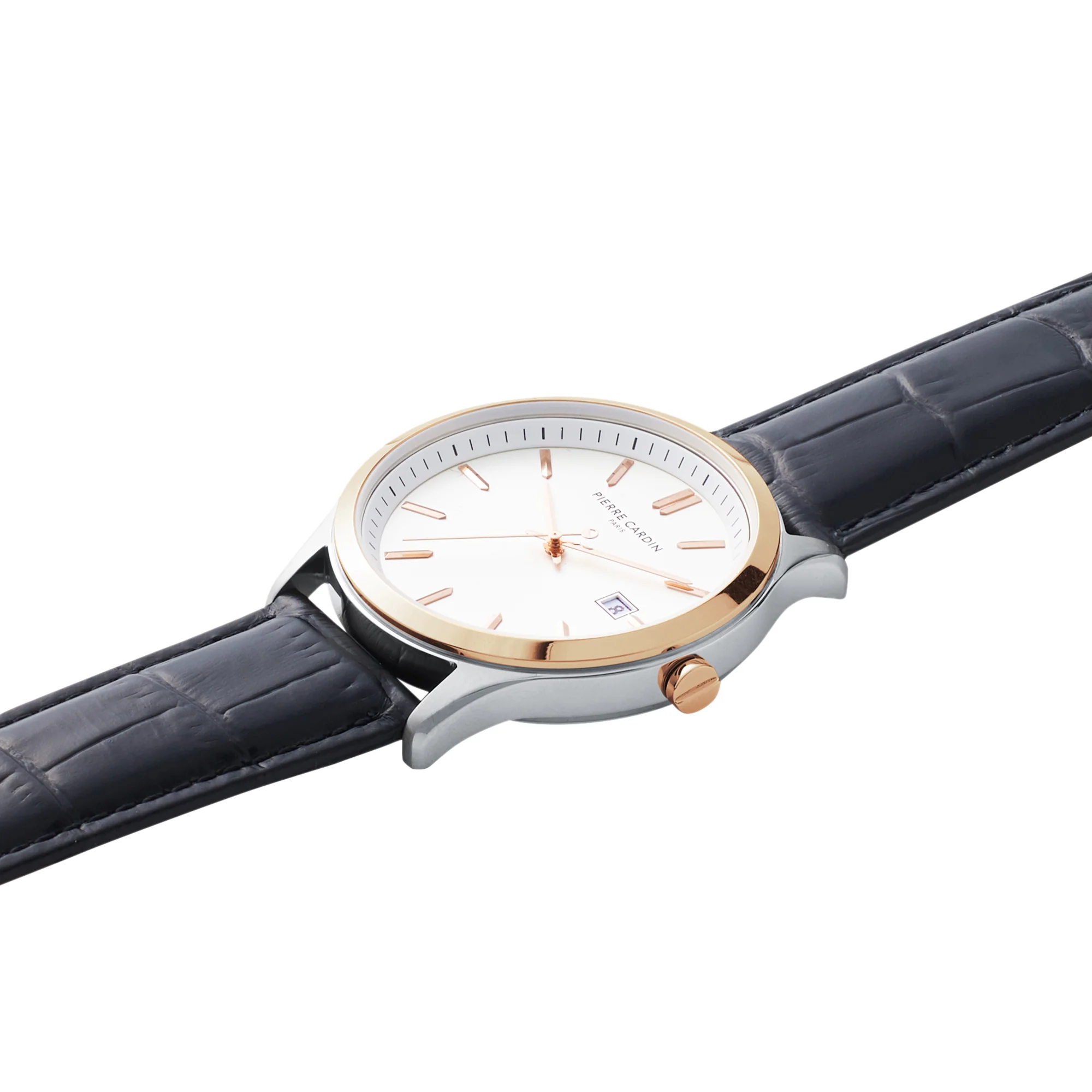 Épinettes Essential Two tone Watch with Silver Dial and Black Leather Strap - Image 3