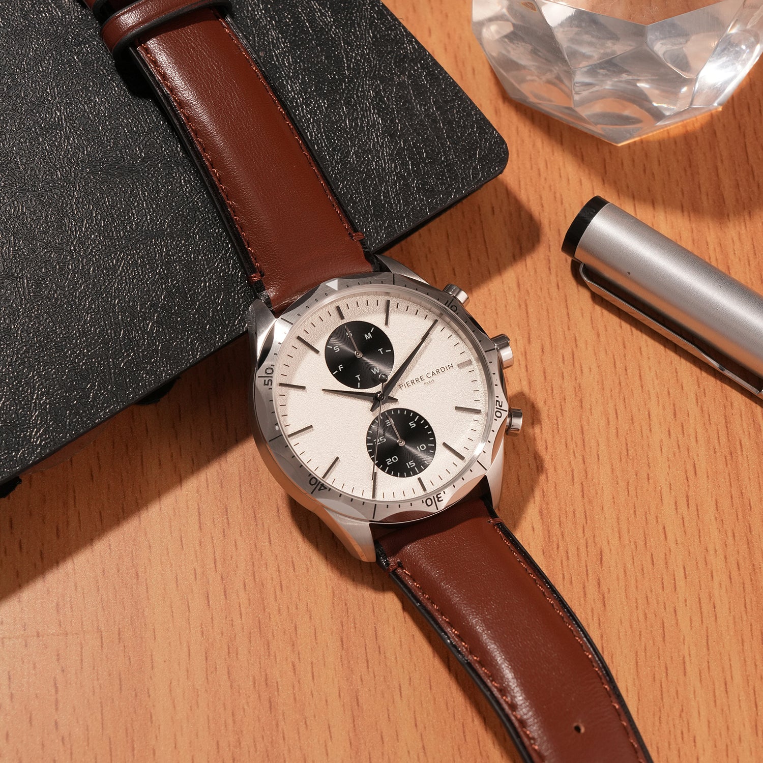 Heritage RacerTime Mens 43mm - Stainless Steel Silver with Dark Brown Leather Strap - Image 5