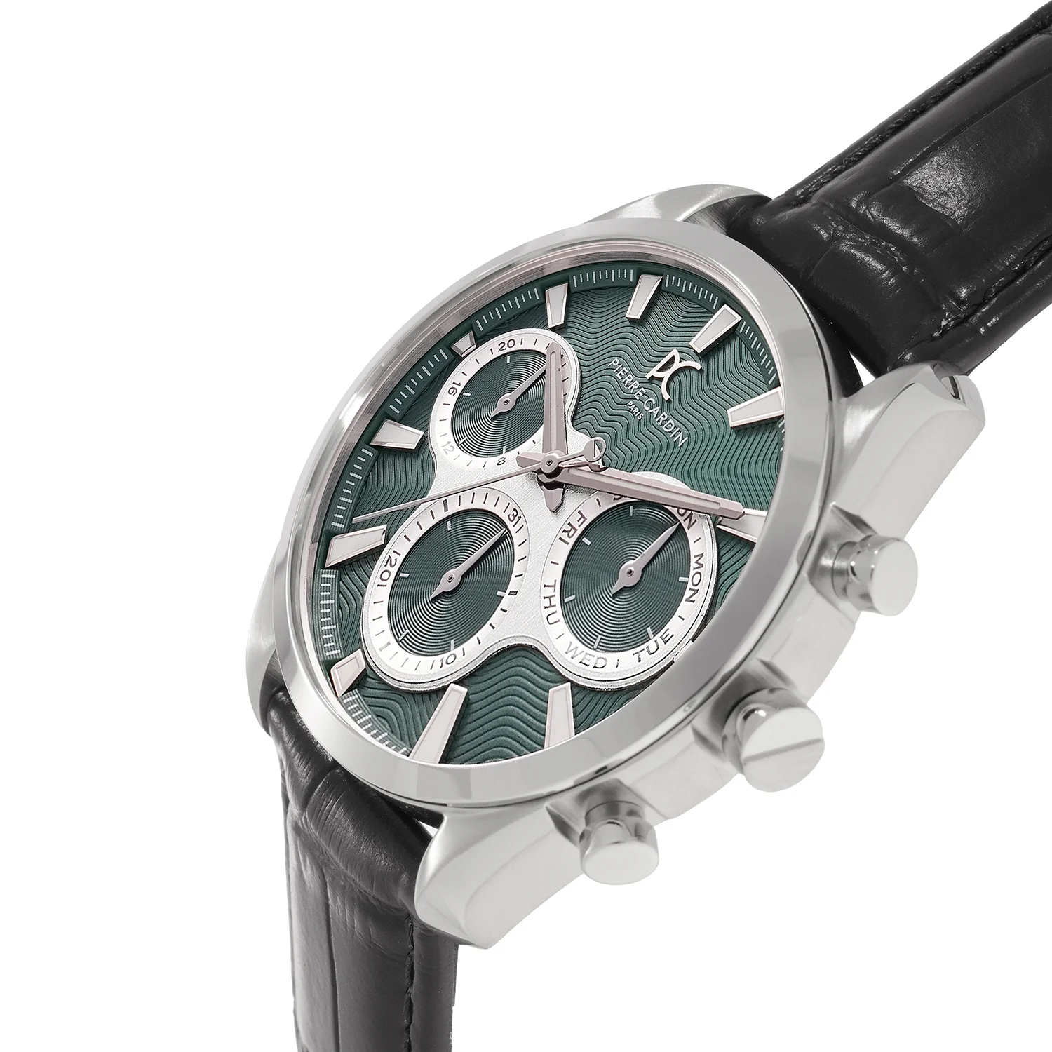 Imperium Astra Mens 40mm - Stainless Steel Silver with Black Leather Strap - Image 3