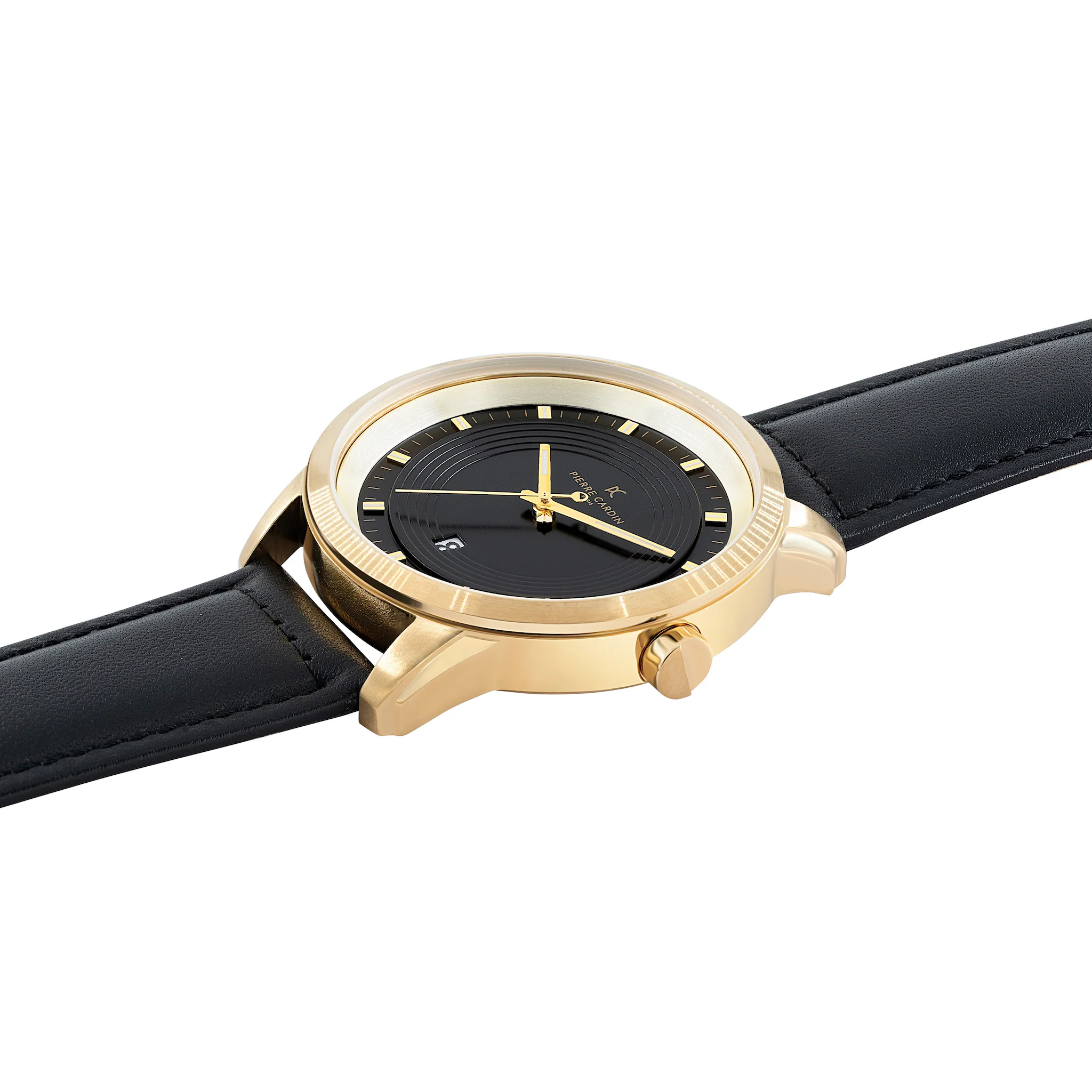 Les Halles Black Dial Gold Watch with Black Leather Strap - Image 3