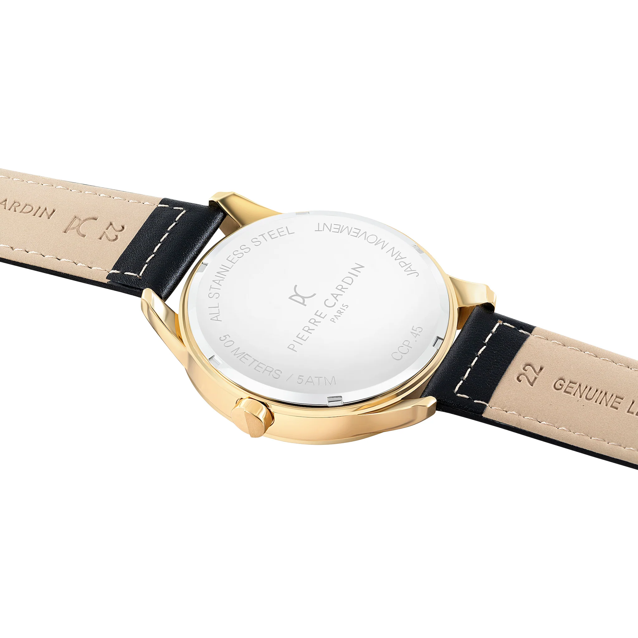 Les Halles Black Dial Gold Watch with Black Leather Strap - Image 4