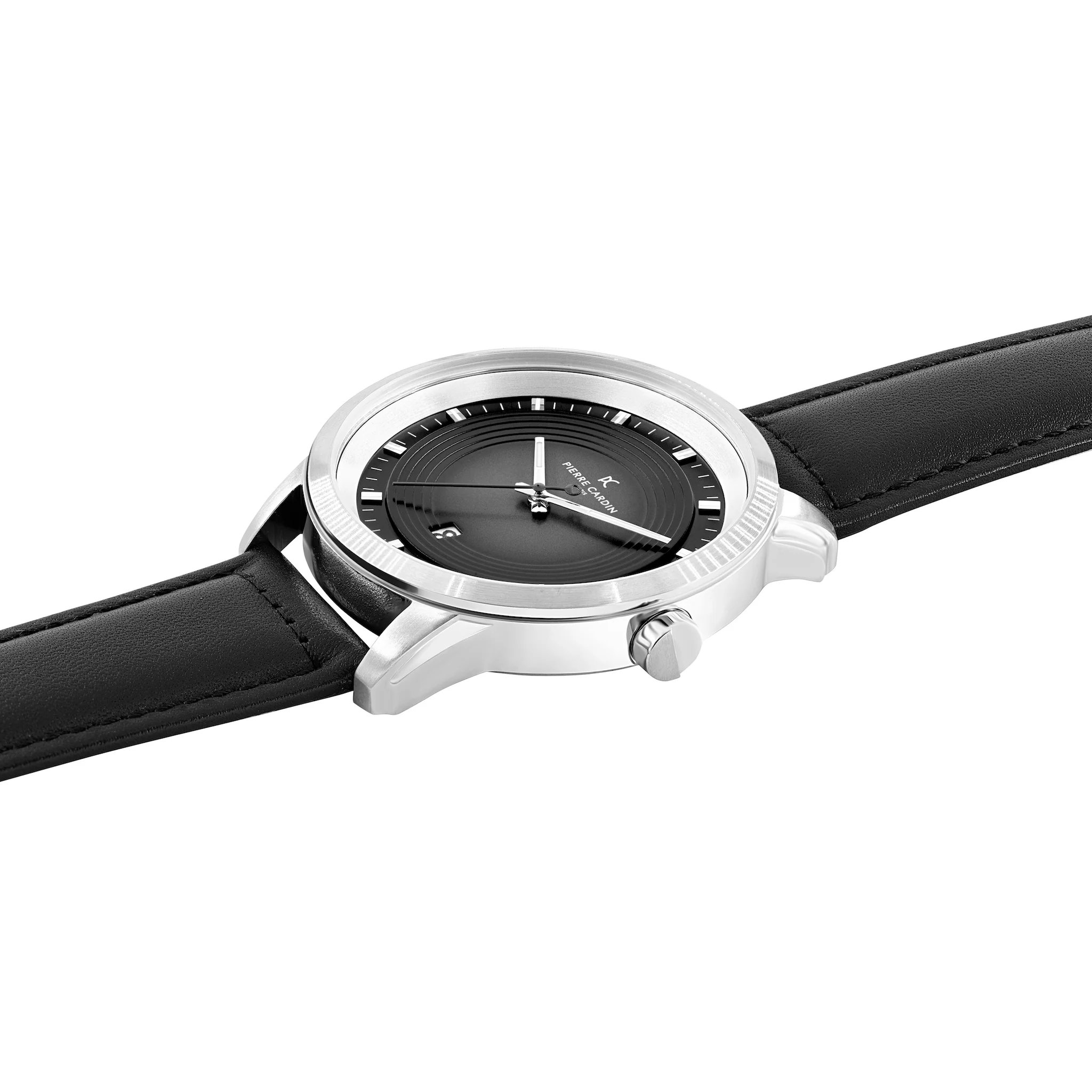 Les Halles Black Dial Silver Watch with Black Leather Strap - Image 3