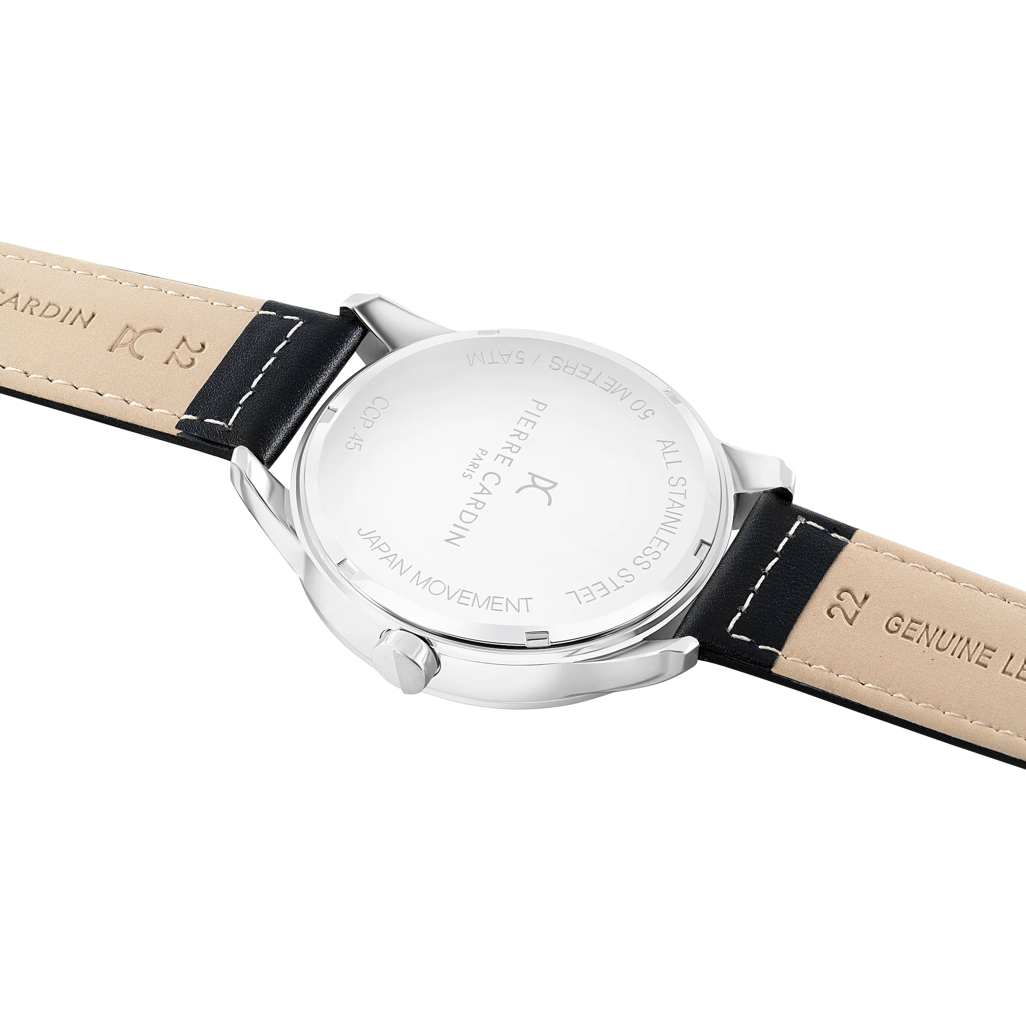Les Halles Black Dial Silver Watch with Black Leather Strap - Image 4