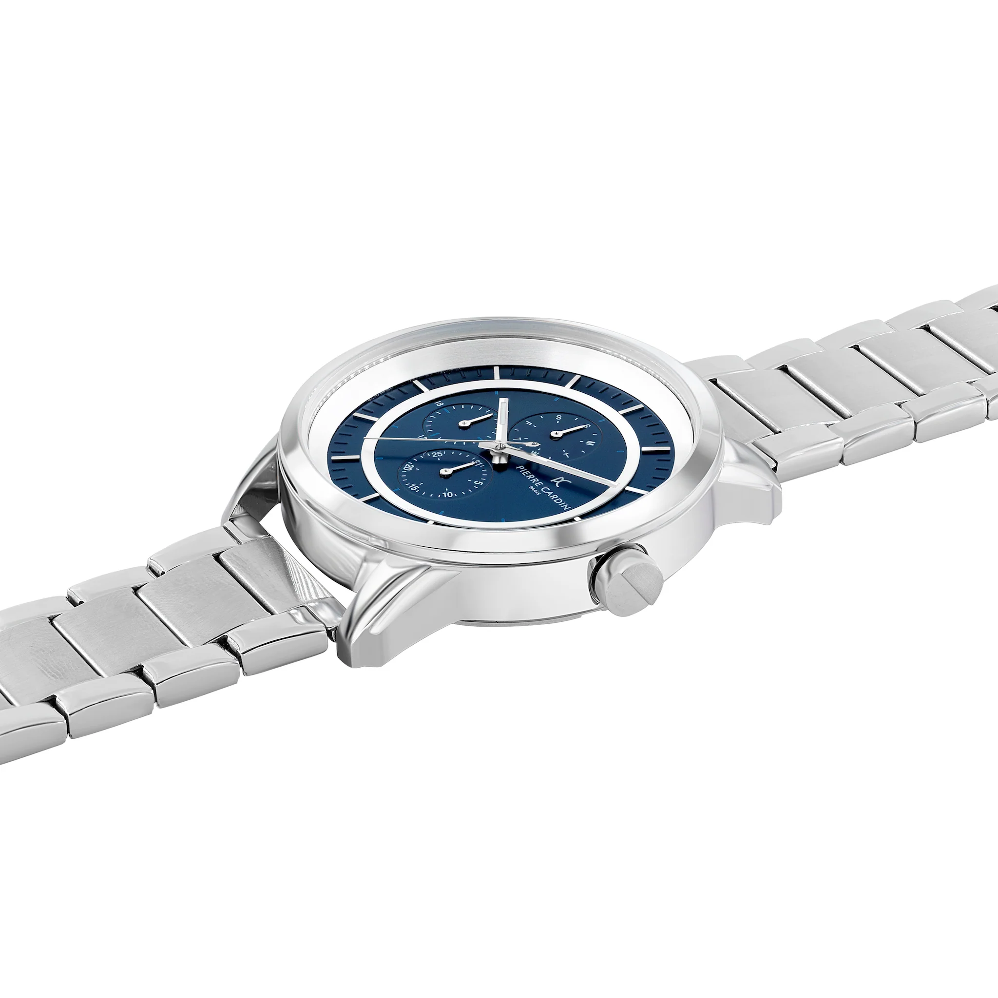 Les Halles Blue Dial Silver Multifunction Watch with Silver Metal Links Strap - Image 3