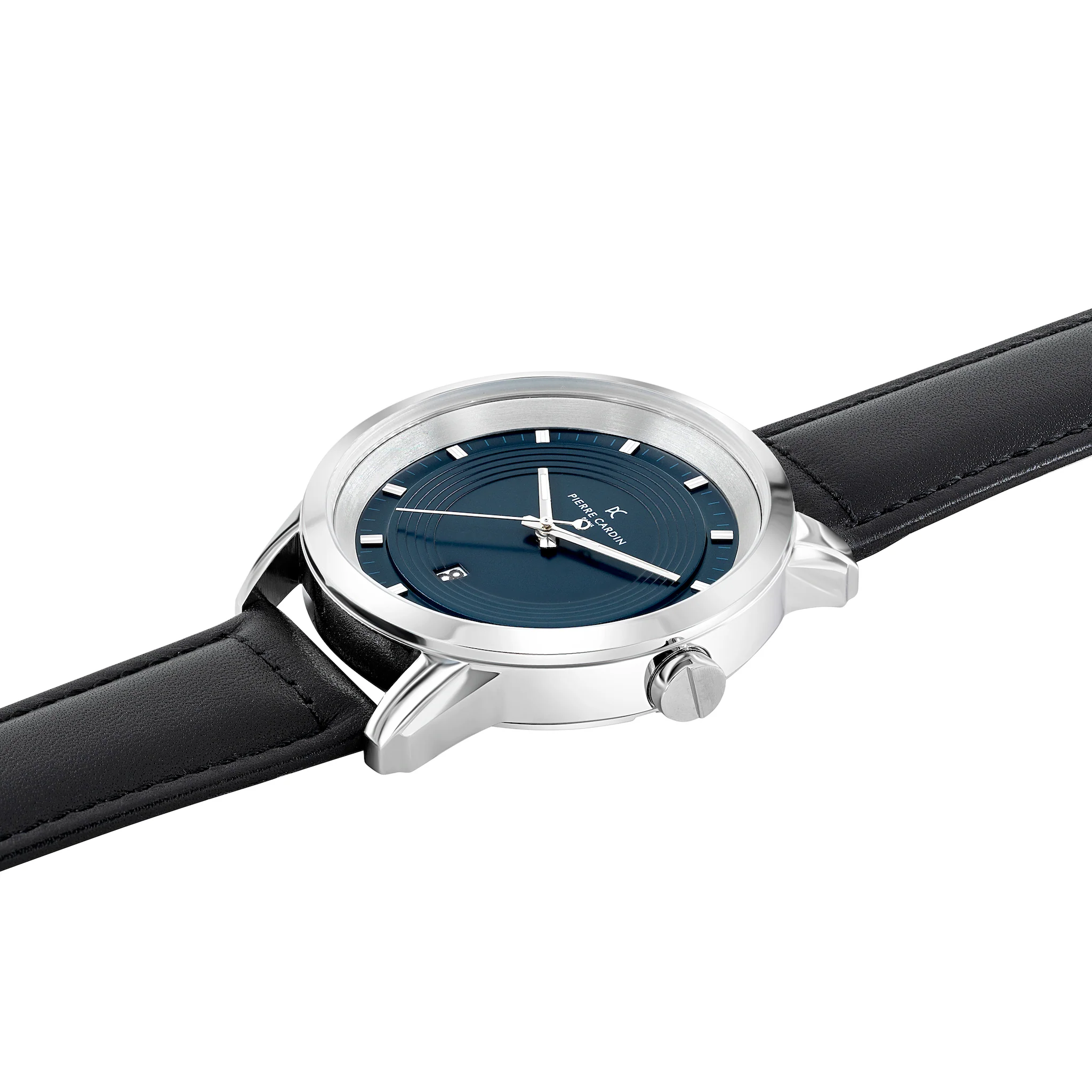 Les Halles Blue Dial Silver Watch with Black Leather Strap - Image 3