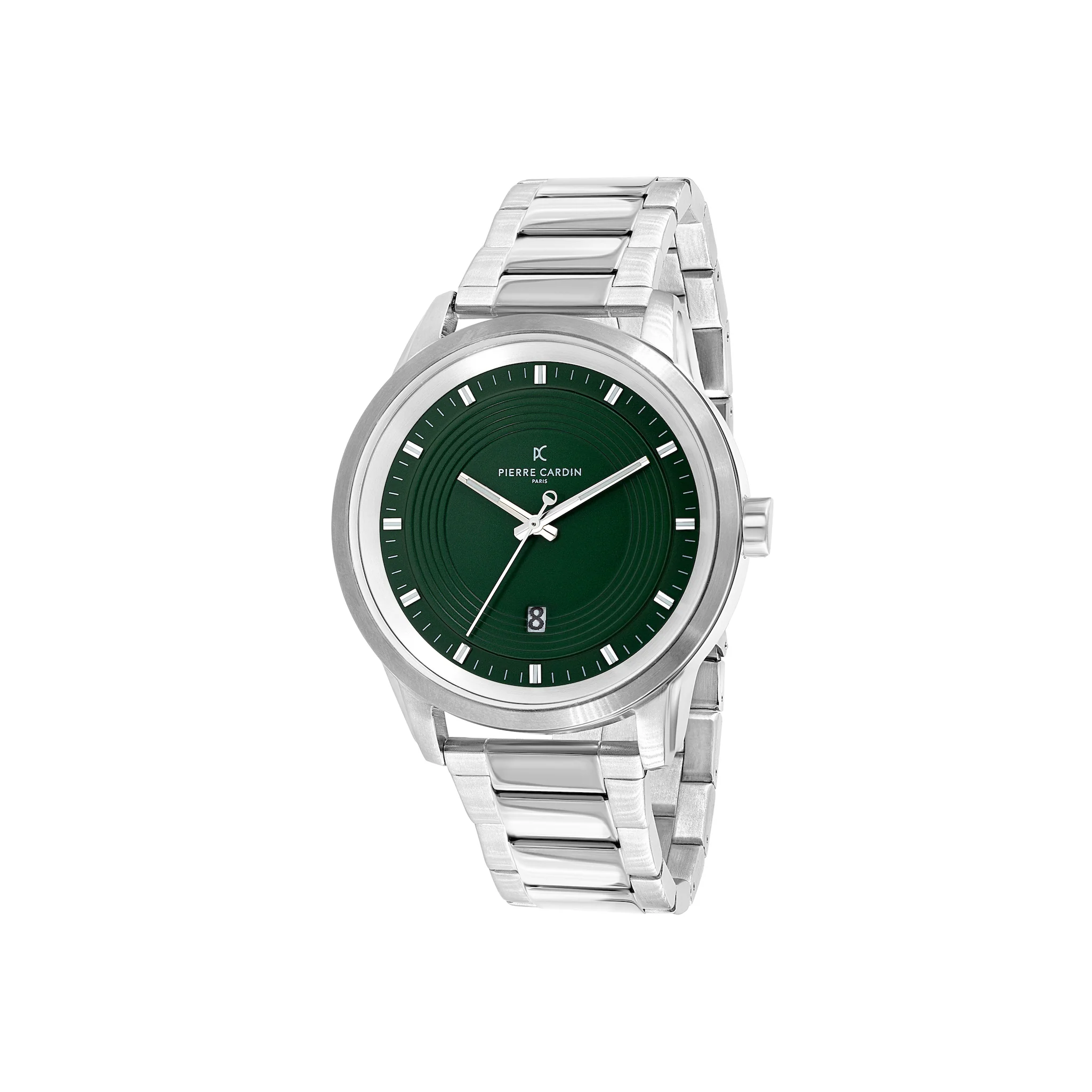 Les Halles Green Dial Silver Watch with Silver Metal Link Strap