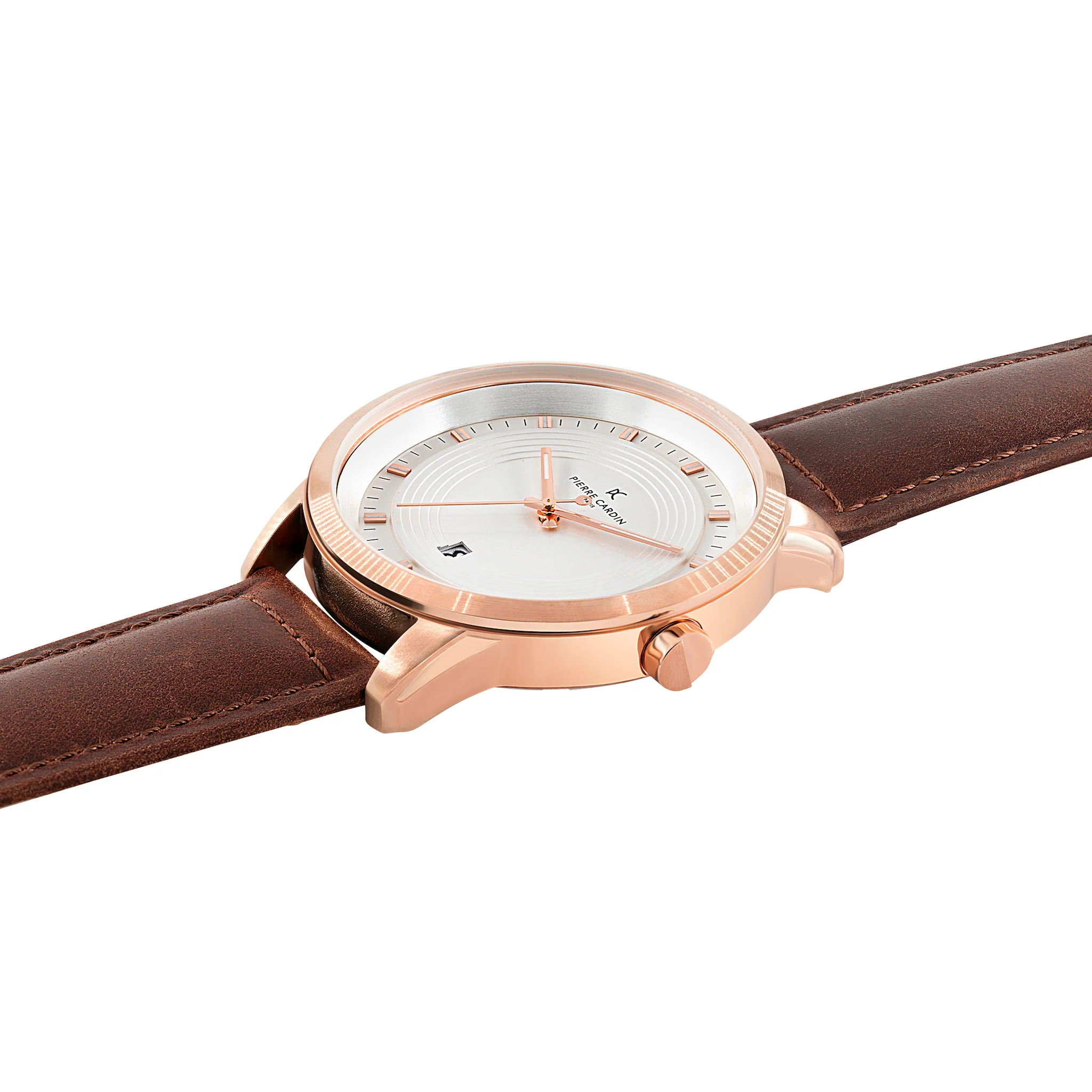 Les Halles Silver Dial Rose Gold Watch with Brown Leather Strap - Image 3