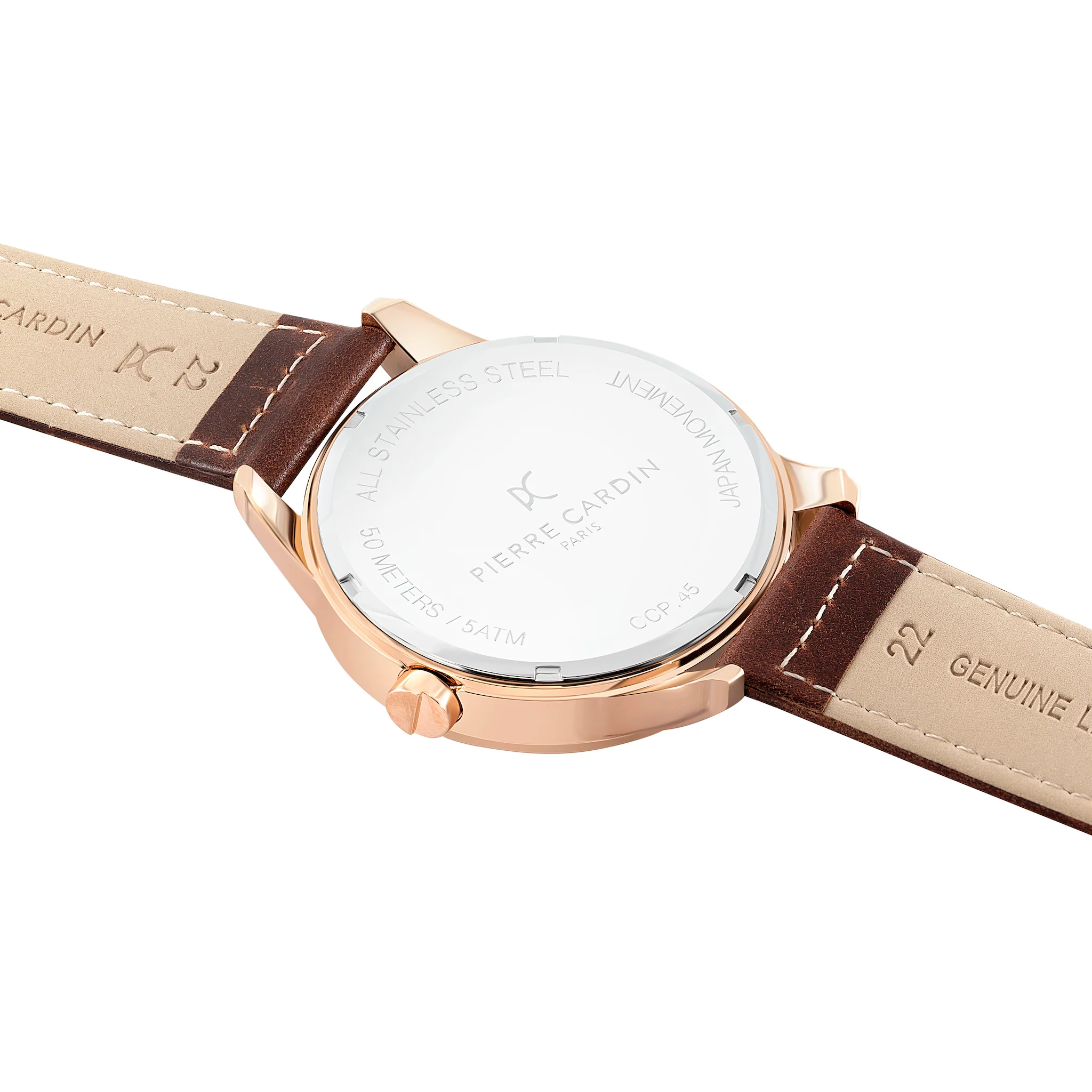 Les Halles Silver Dial Rose Gold Watch with Brown Leather Strap - Image 4