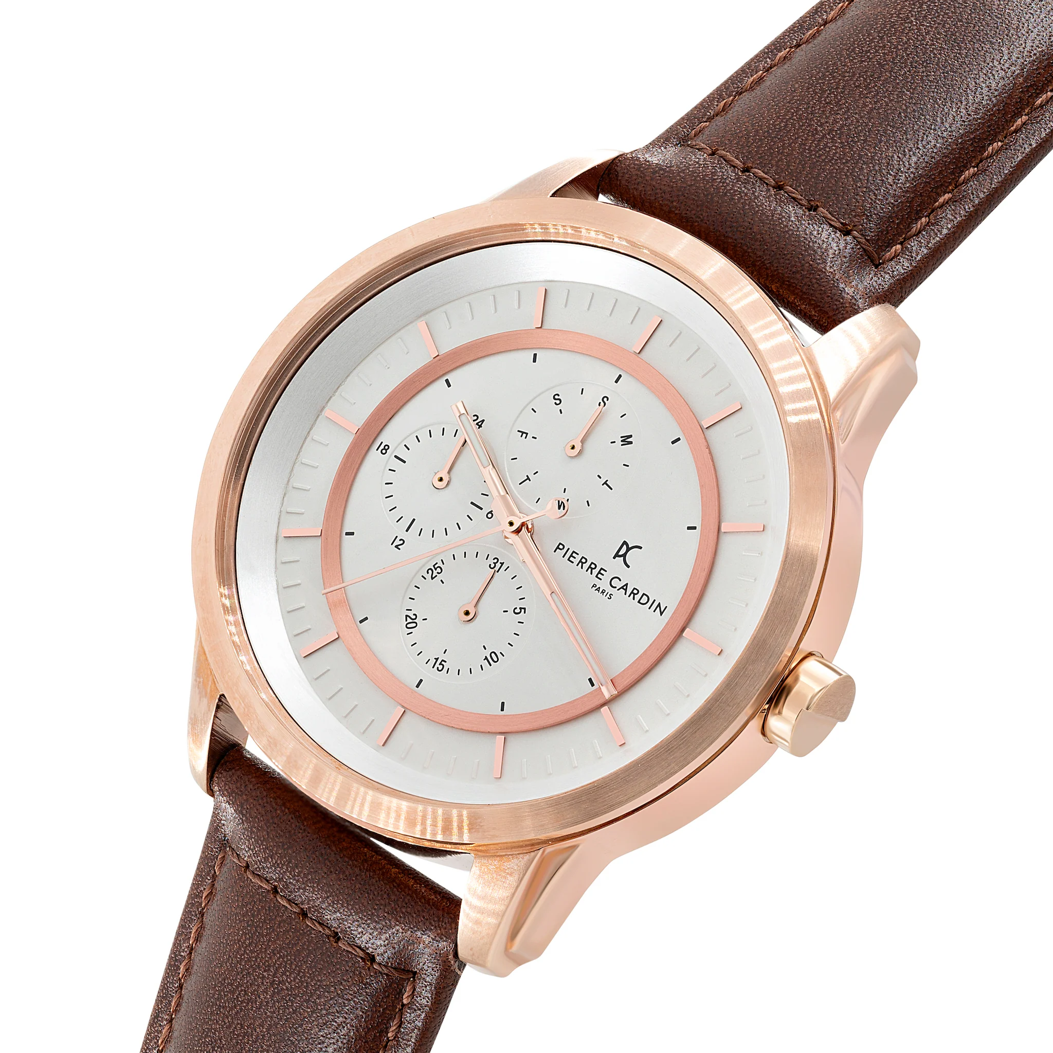 Les Halles White Dial Rose Gold Multifunction Watch with Brown Leather Strap - Image 2