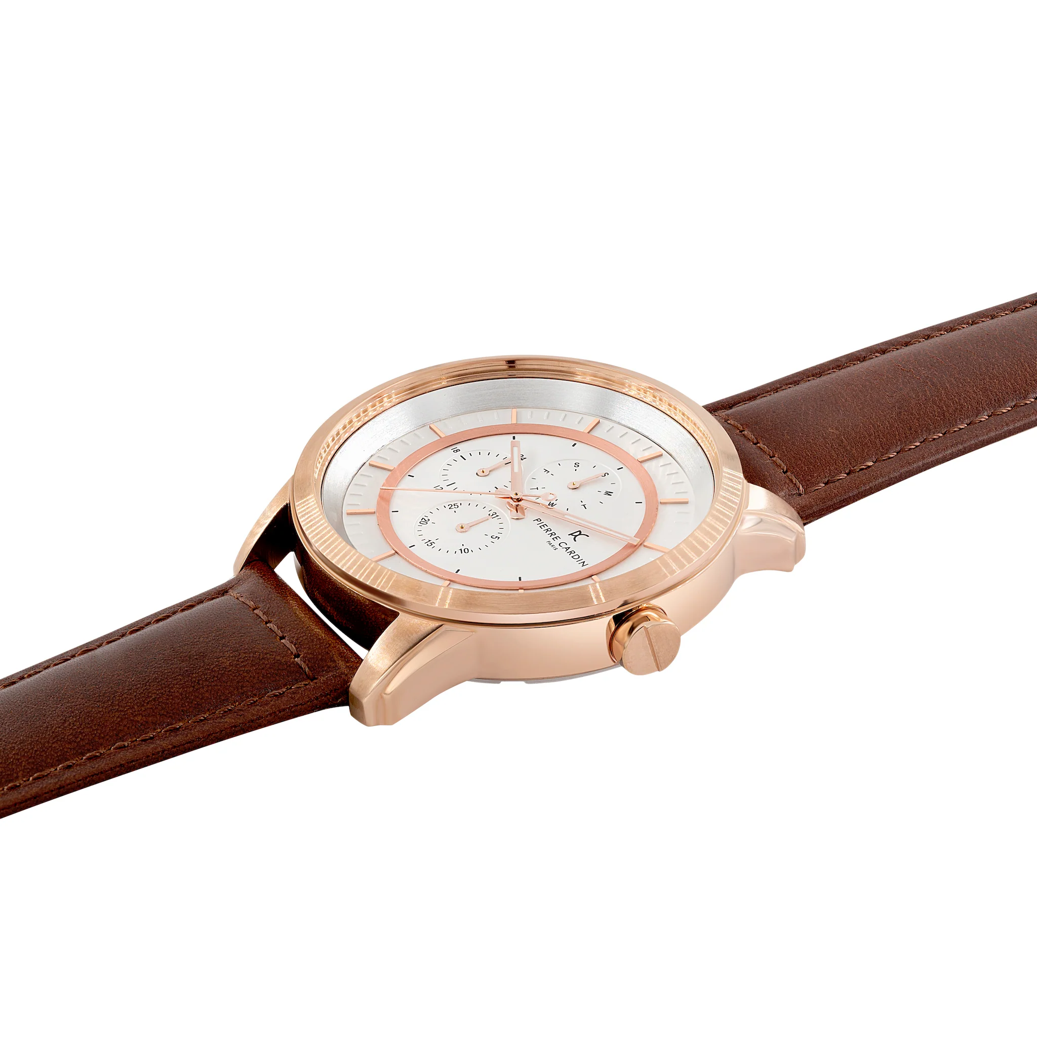 Les Halles White Dial Rose Gold Multifunction Watch with Brown Leather Strap - Image 3