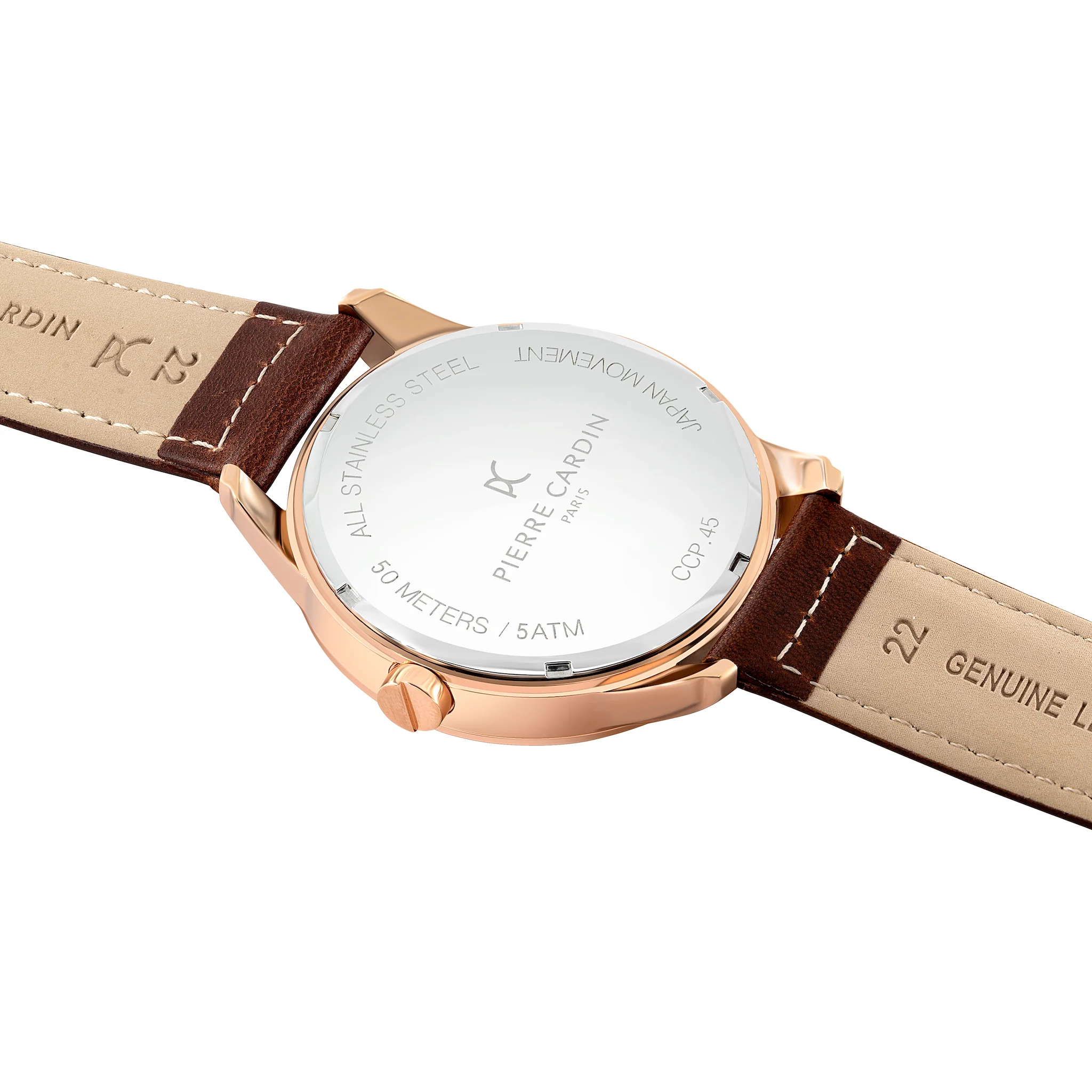 Les Halles White Dial Rose Gold Multifunction Watch with Brown Leather Strap - Image 4