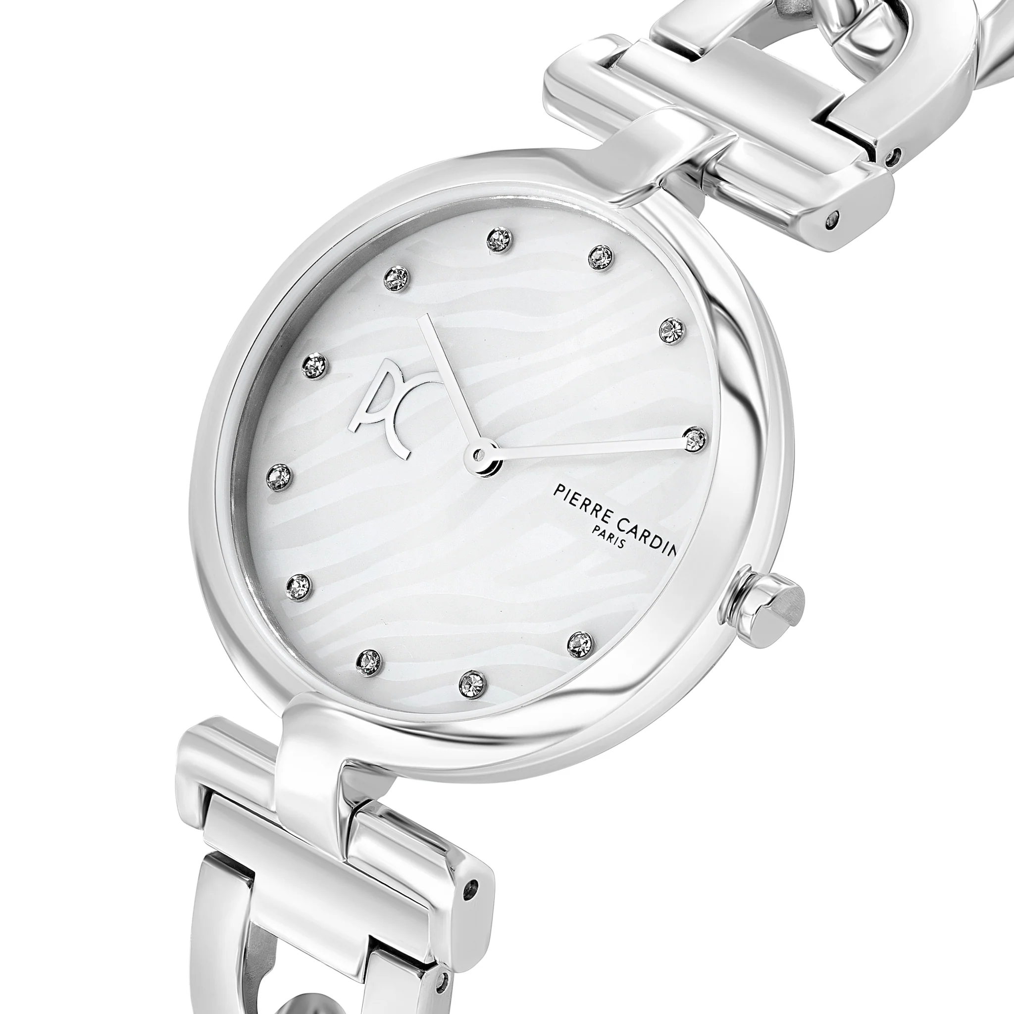 Madeleine Mother of Pearl Look Silver Chain Link Metal Band Watch - Image 2