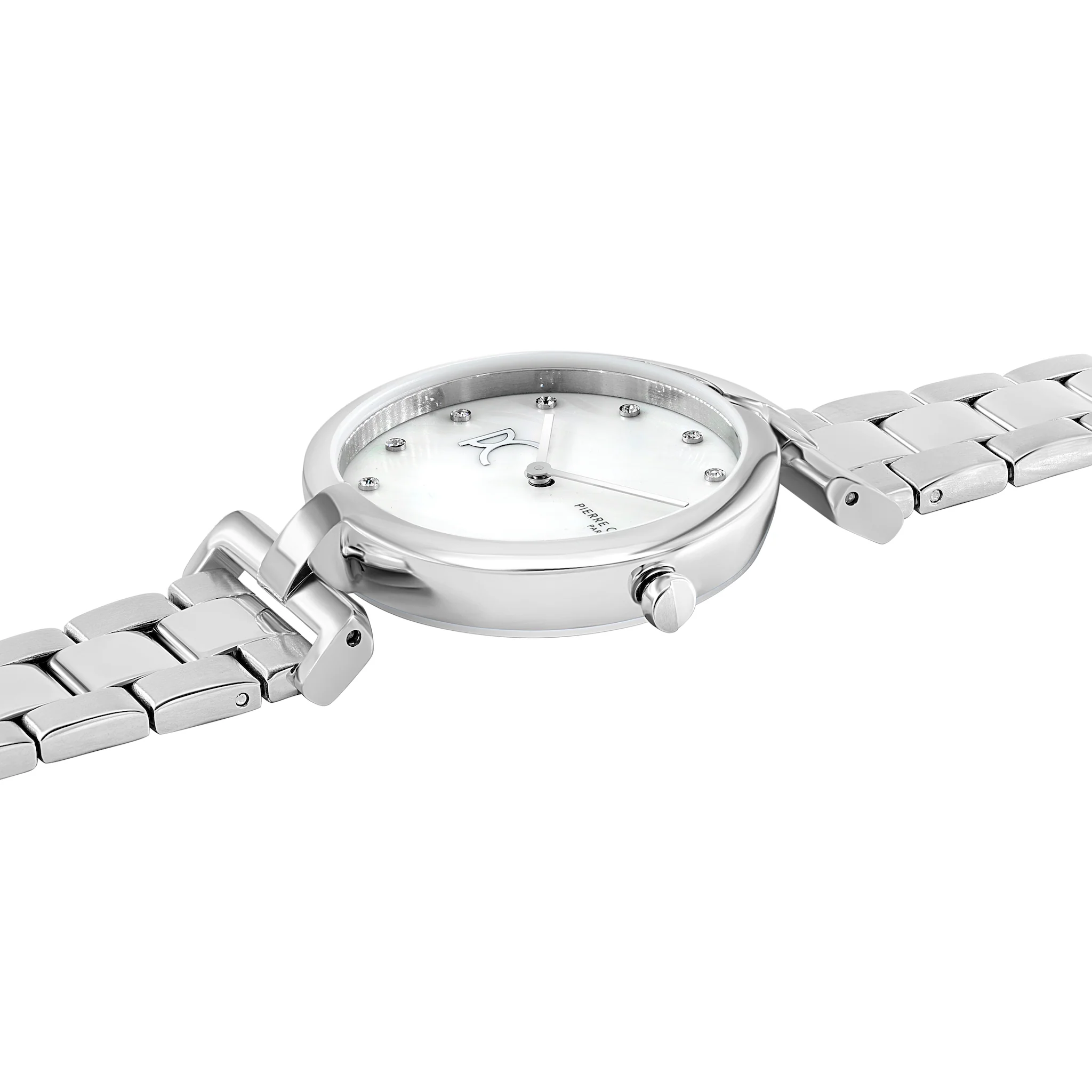 Madeleine Mother of Pearl Look Silver Metal Band Watch - Image 3