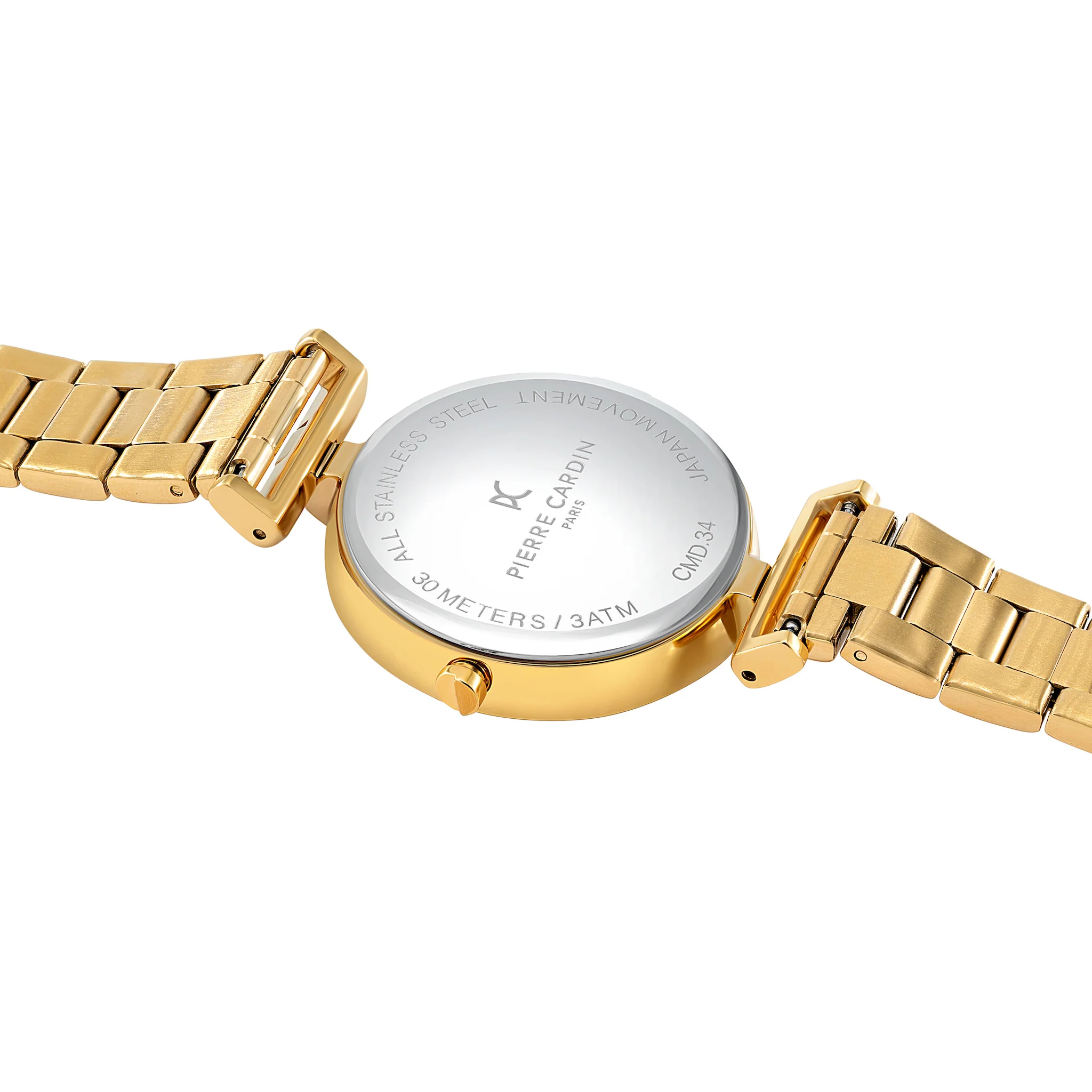 Madeleine Patterned Black Dial Gold Metal Link Band Watch - Image 4