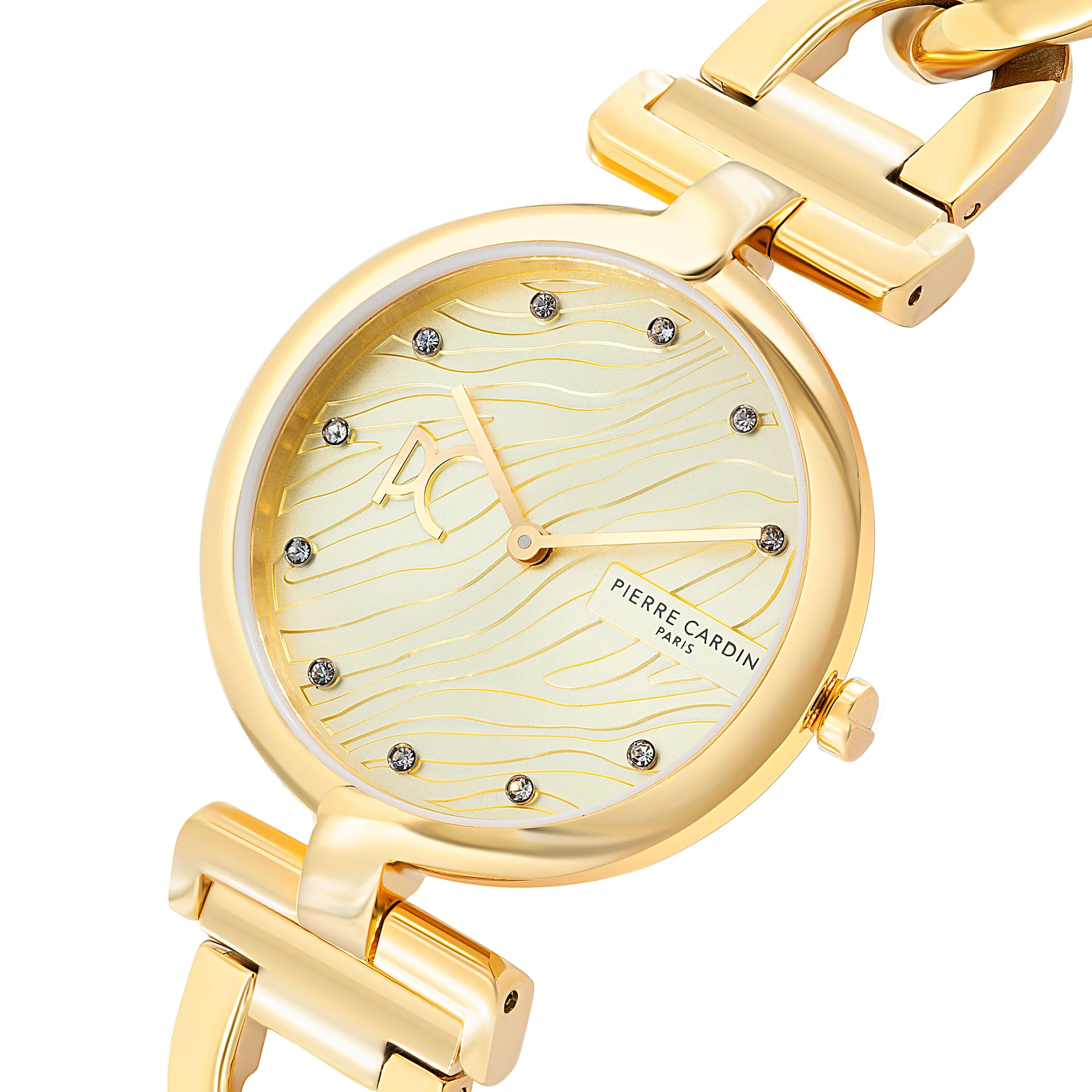 Madeleine Patterned Dial Gold Chain Link Metal Band Watch - Image 2