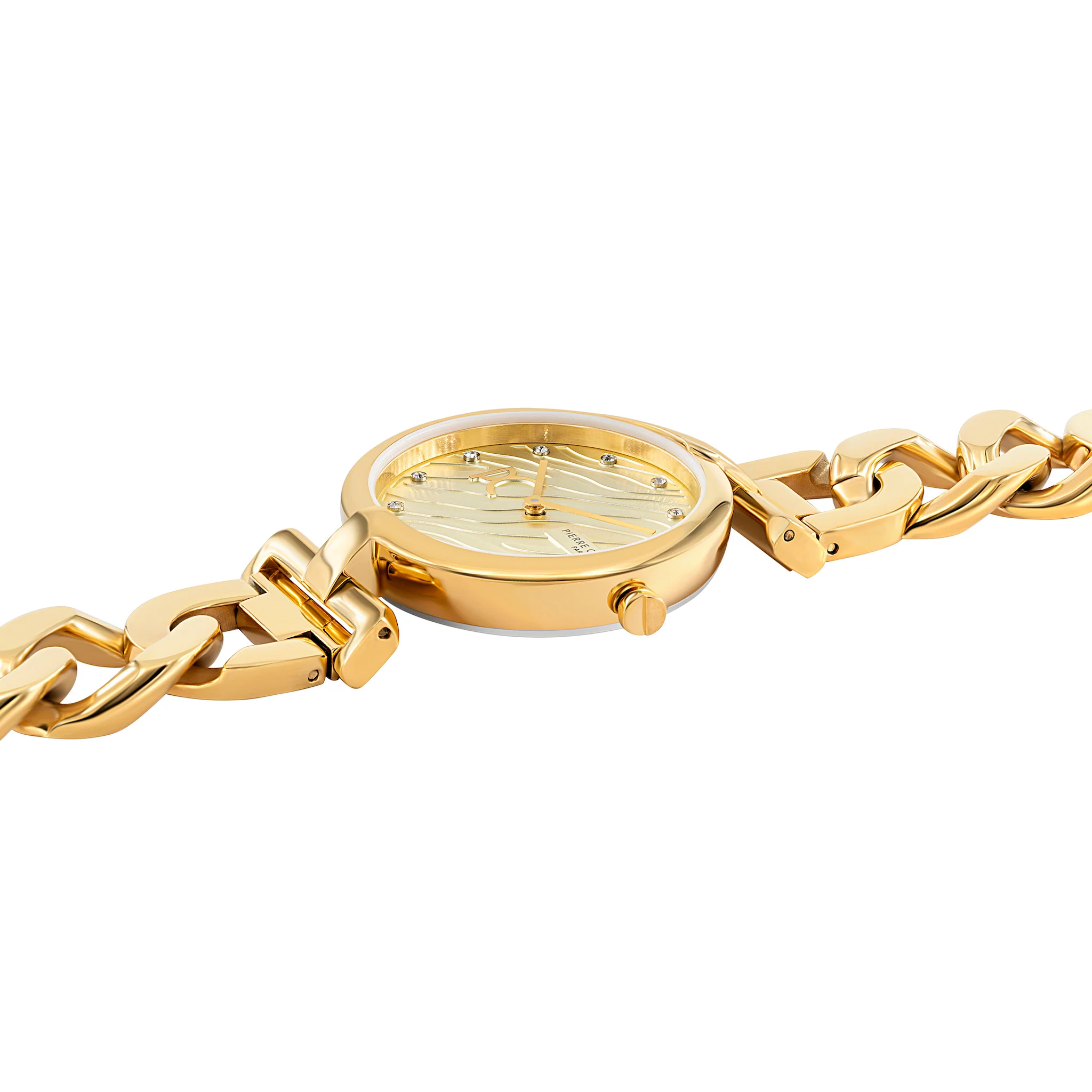 Madeleine Patterned Dial Gold Chain Link Metal Band Watch - Image 3