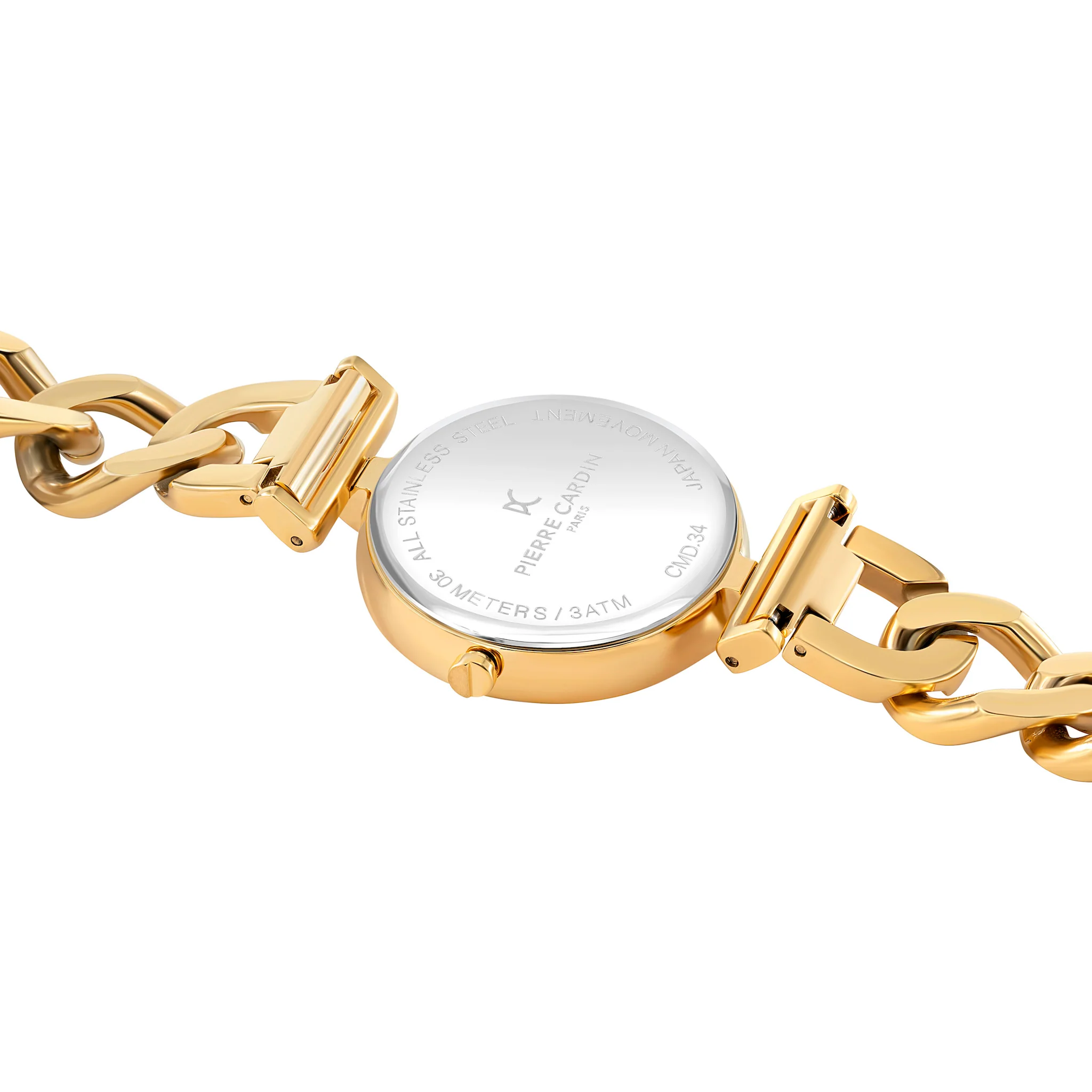 Madeleine Patterned Dial Gold Chain Link Metal Band Watch - Image 4