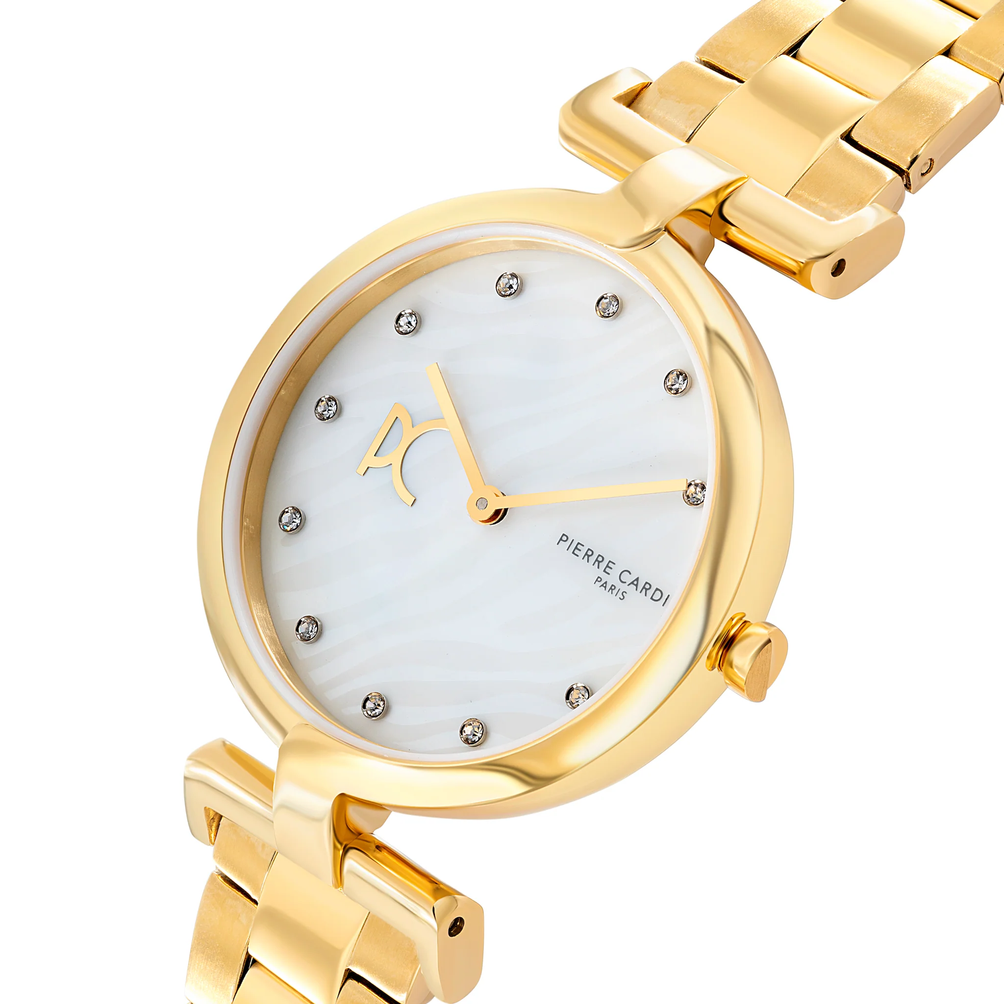 Madeleine Mother of Pearl Look Dial Gold Metal Link Band Watch - Image 2