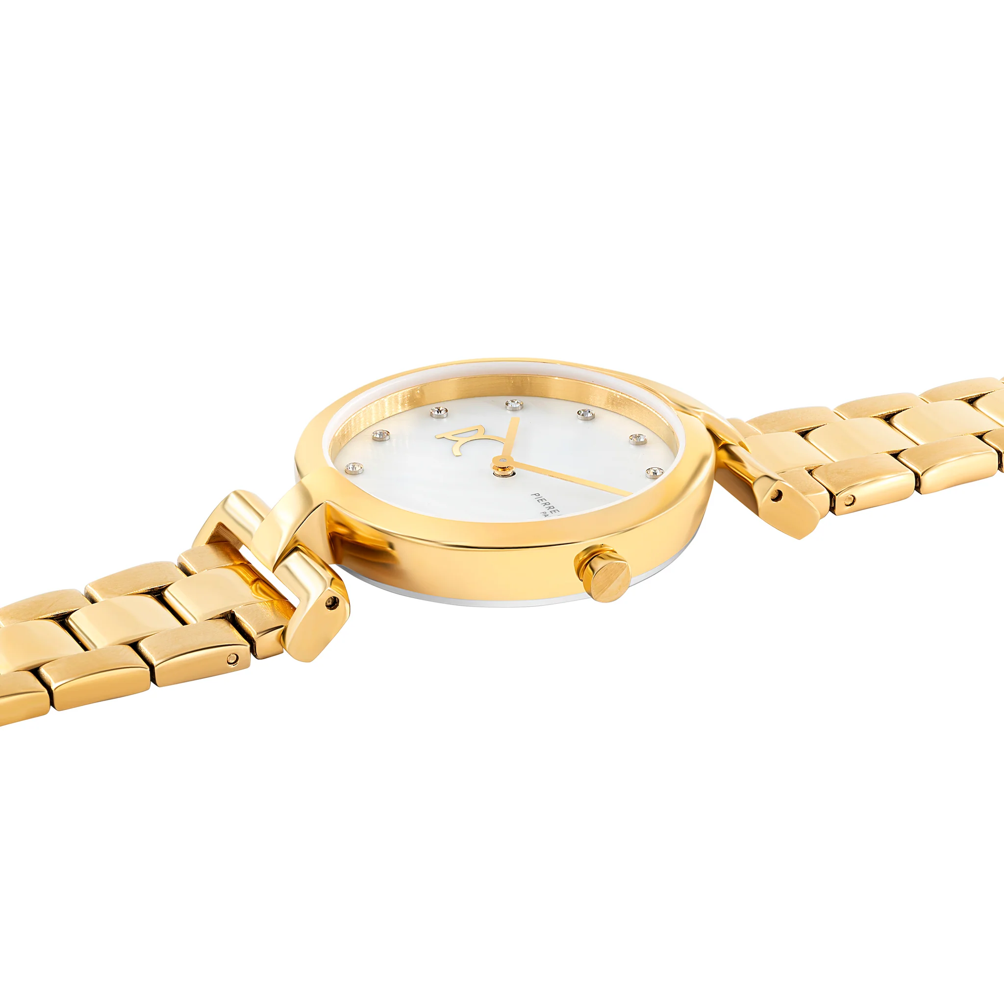 Madeleine Mother of Pearl Look Dial Gold Metal Link Band Watch - Image 3