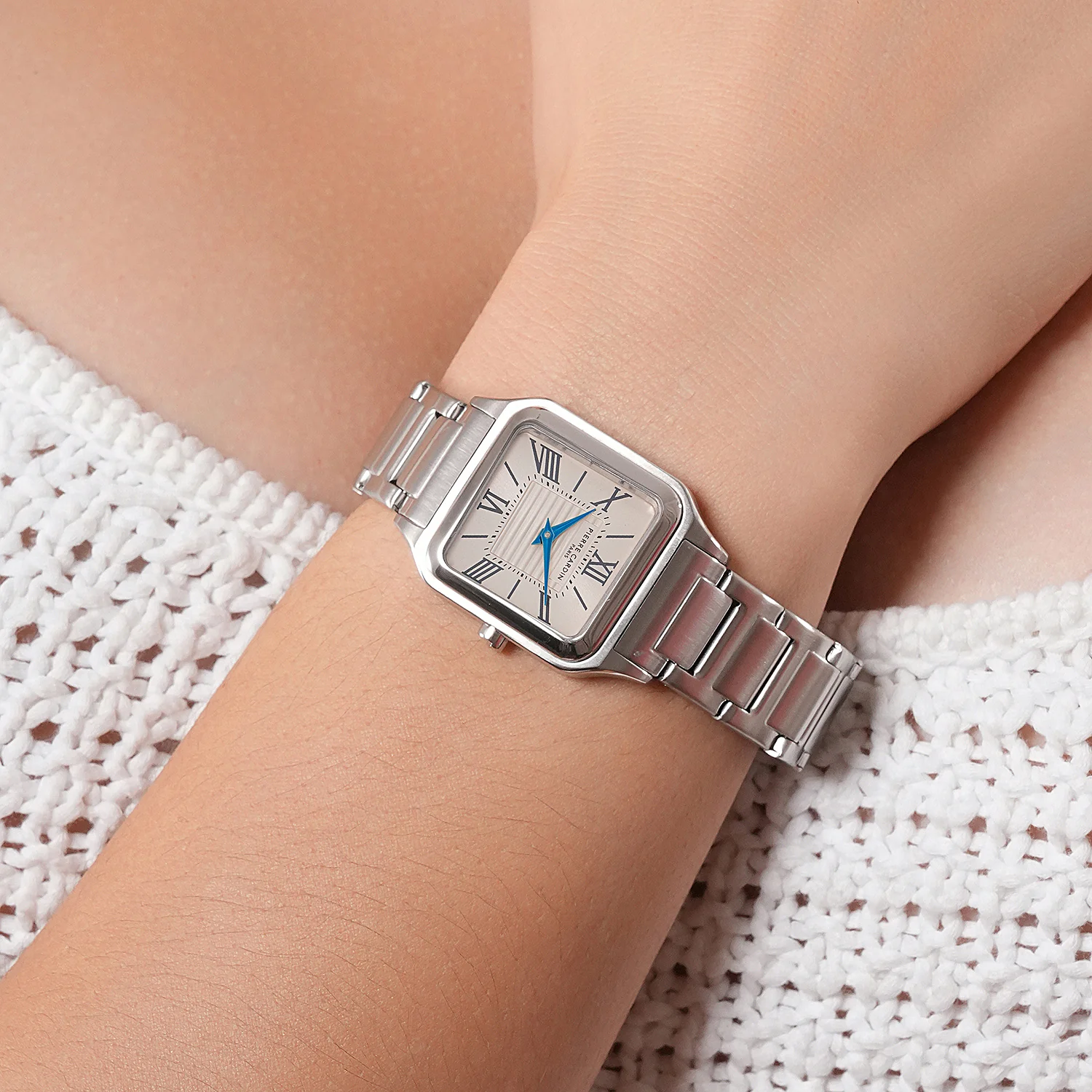 Ménilmontant Carré Womens’ Square Watch - Silver Case, Champagne Dial with Silver Metal Strap - Image 7