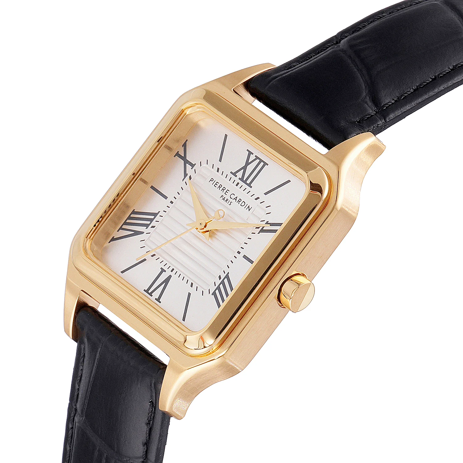 Ménilmontant Carré Men’s Square Watch - Gold Case, Silver Dial with Black Leather Strap - Image 3