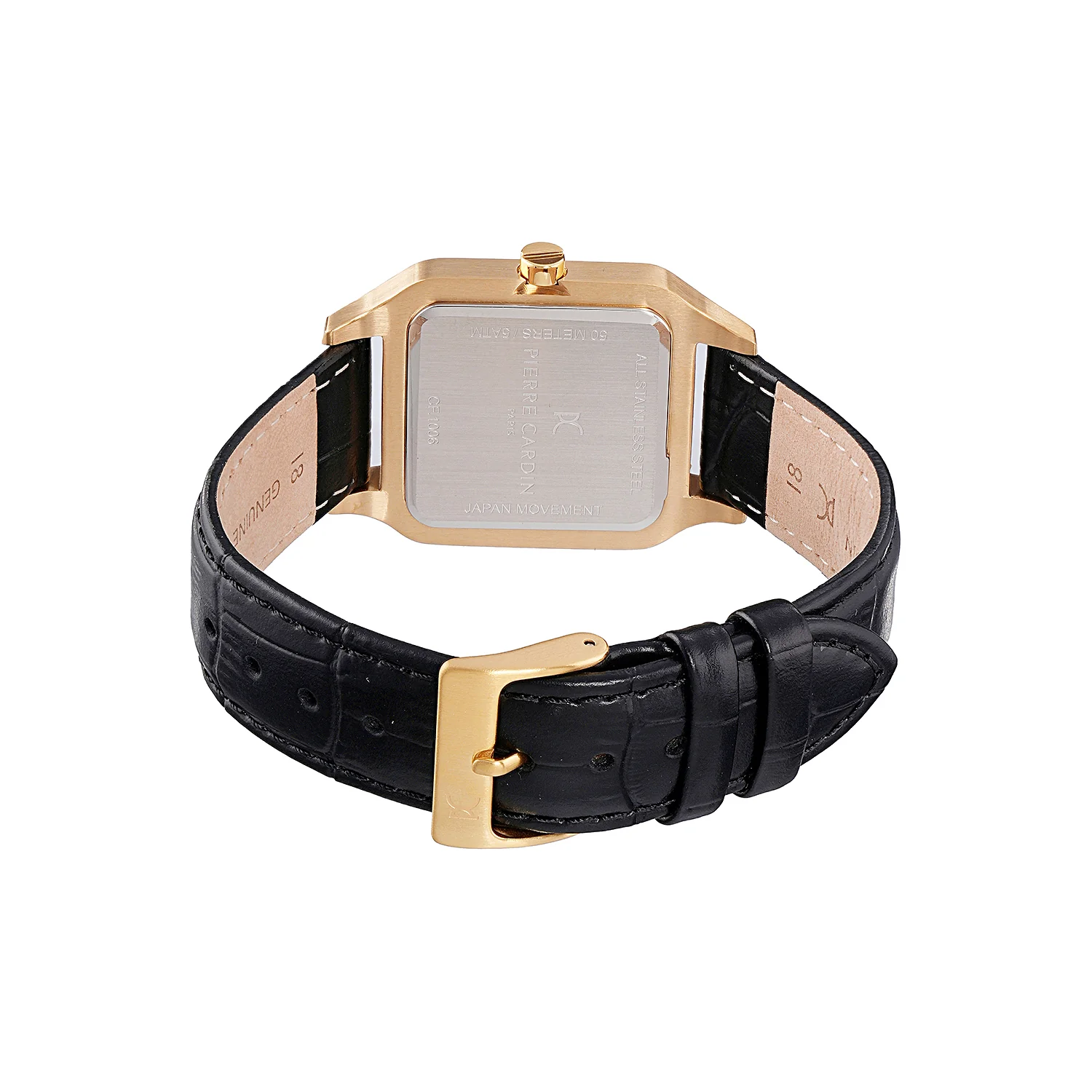 Ménilmontant Carré Men’s Square Watch - Gold Case, Silver Dial with Black Leather Strap - Image 4