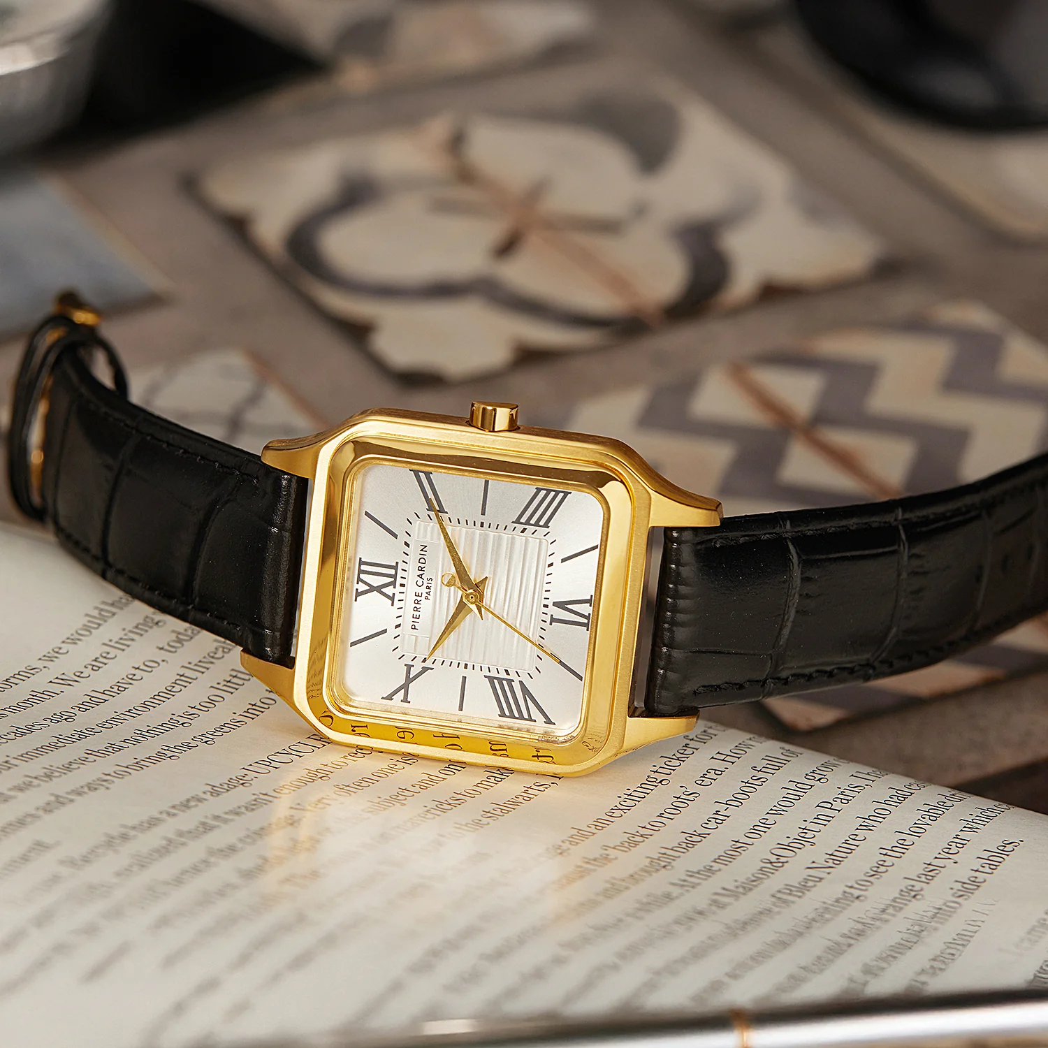 Ménilmontant Carré Men’s Square Watch - Gold Case, Silver Dial with Black Leather Strap - Image 6